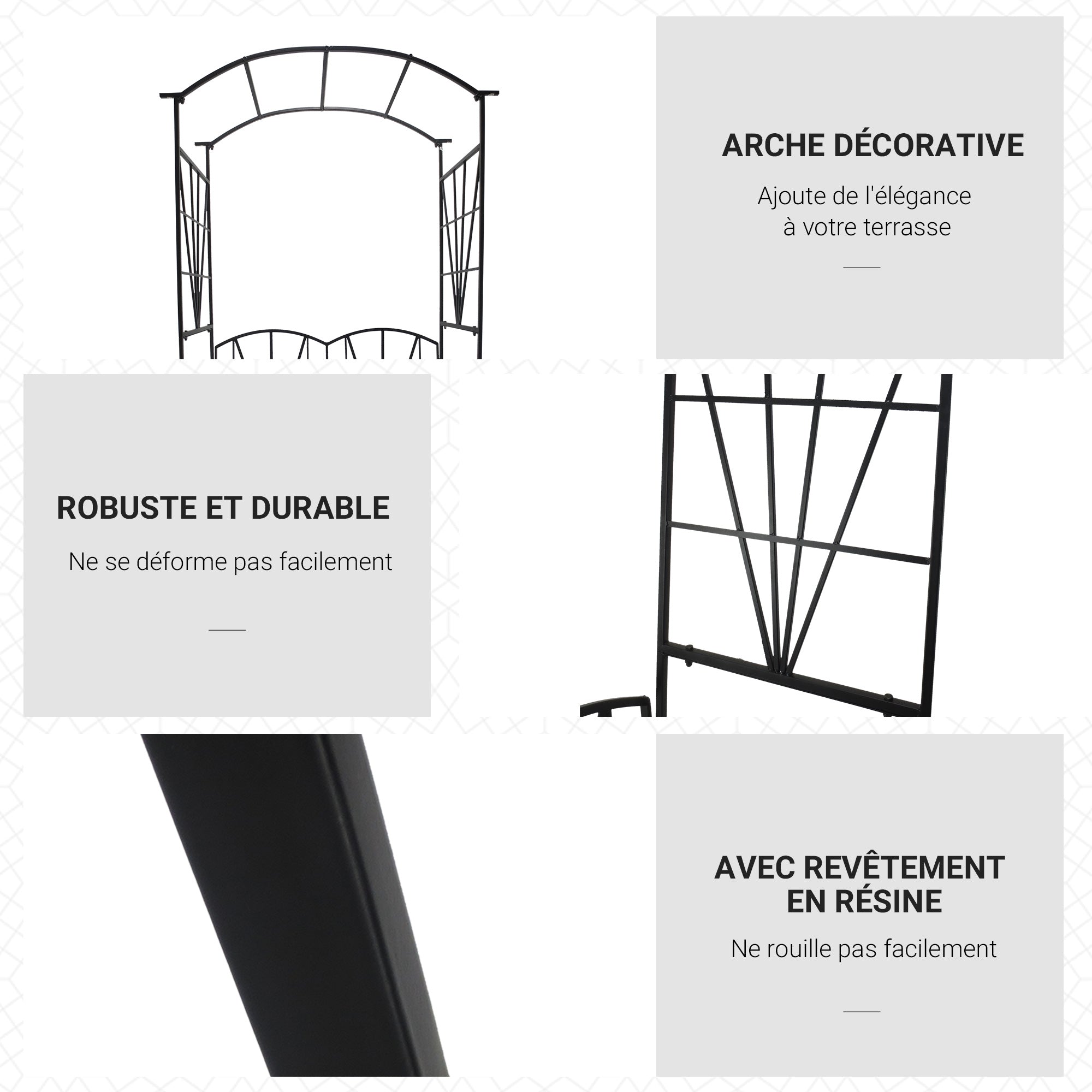 2 Seater Garden Arch with Bench, Garden Rose Arch for Climbing Plants, Flowers - Wedding Ceremony Decoration, dim. 115L x 54W x 203H cm black