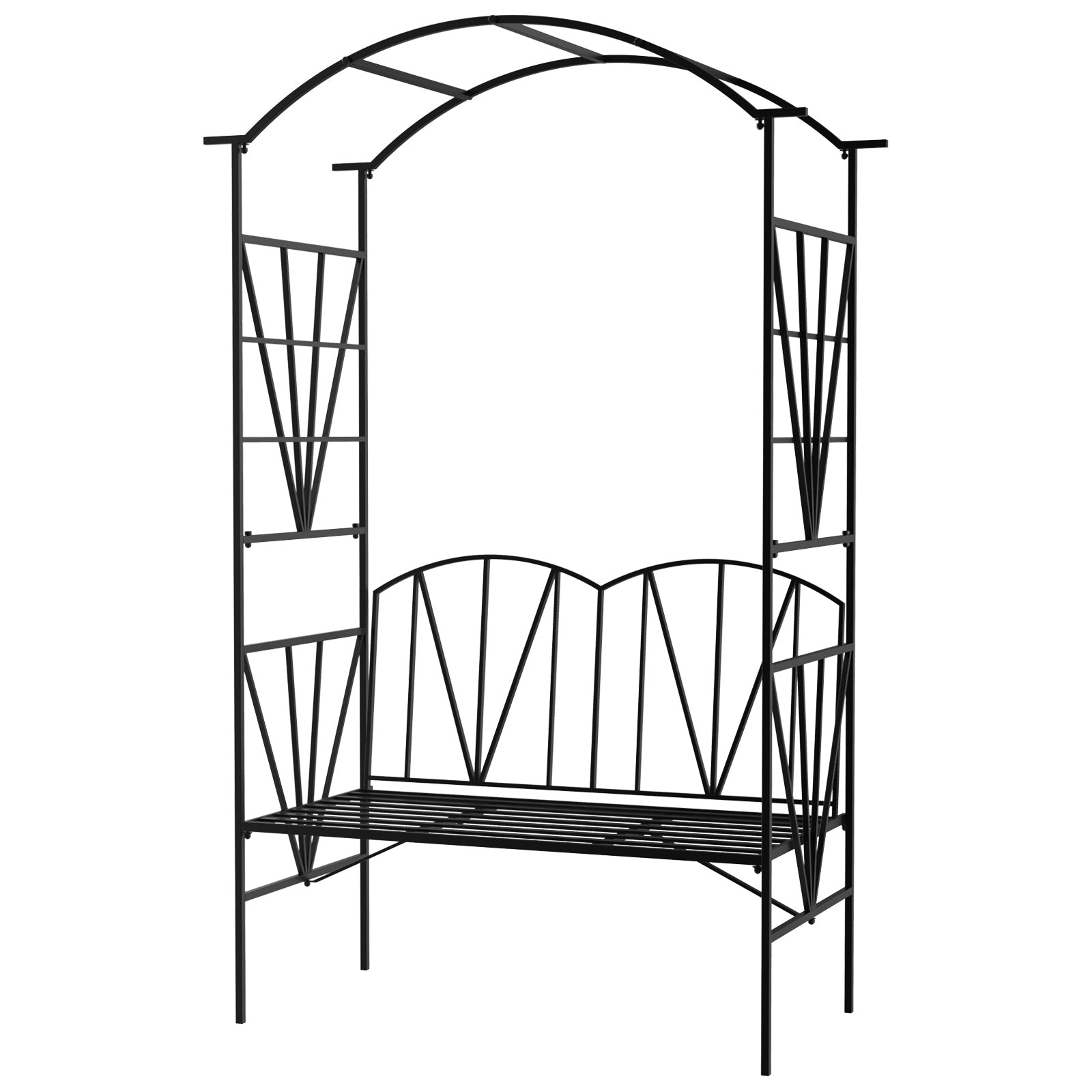 2 Seater Garden Arch with Bench, Garden Rose Arch for Climbing Plants, Flowers - Wedding Ceremony Decoration, dim. 115L x 54W x 203H cm black