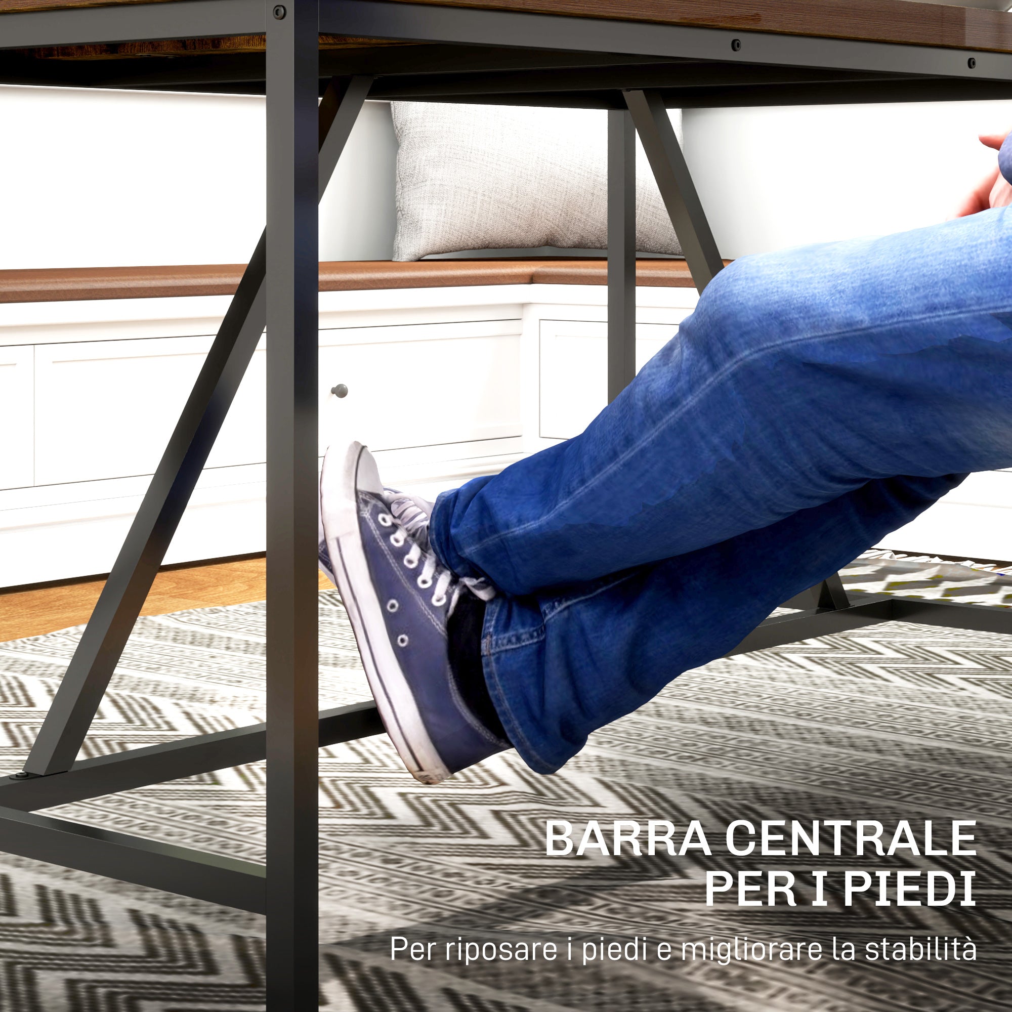 Rectangular Dining Table for 6 People, Industrial Style Kitchen Table with Adjustable Wood and Steel Legs, for Dining Room, Living Room, and Study, 150x80x75 cm, Brown