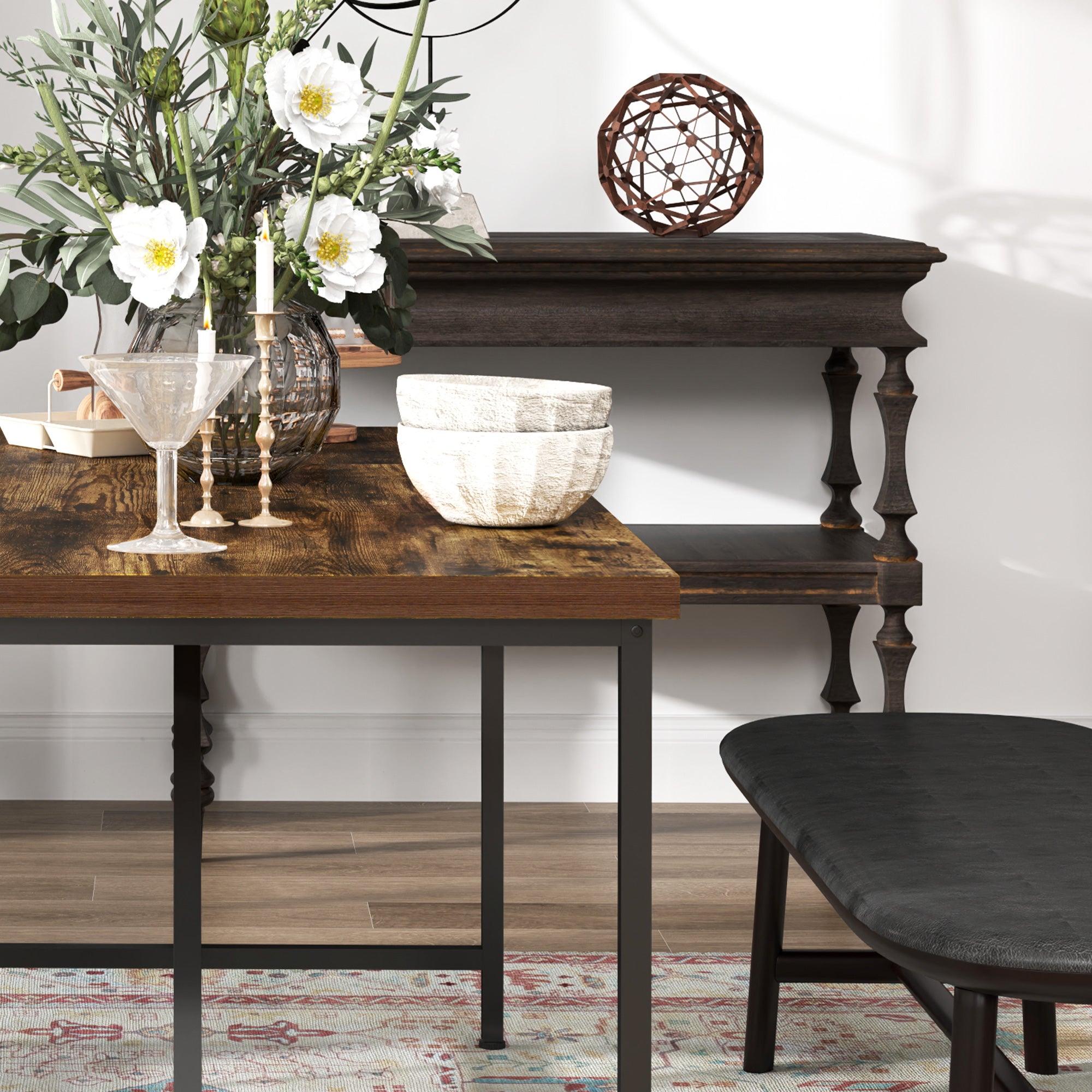 Rectangular Dining Table for 6 People, Industrial Style Kitchen Table with Adjustable Wood and Steel Legs, for Dining Room, Living Room, and Study, 150x80x75 cm, Brown