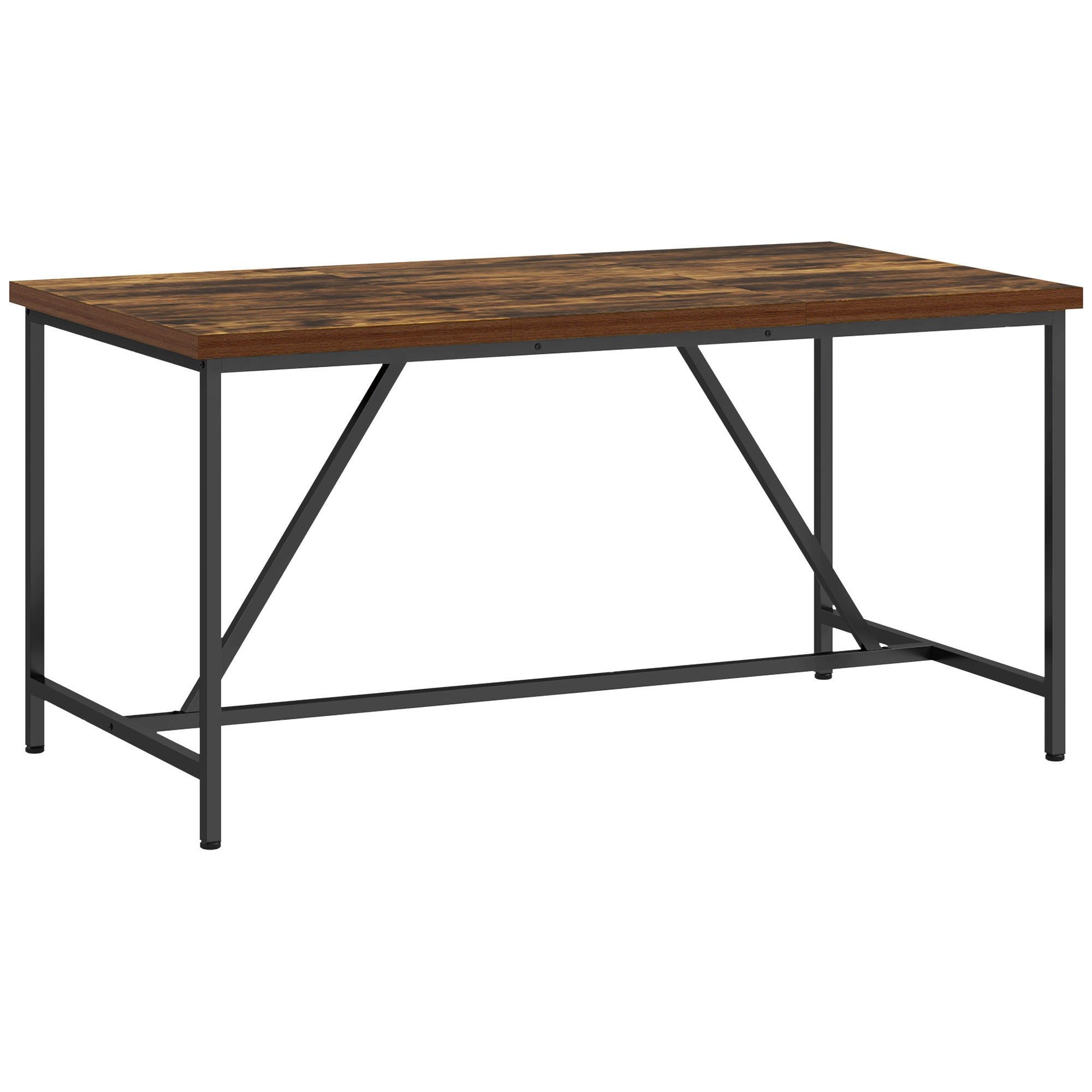 Rectangular Dining Table for 6 People, Industrial Style Kitchen Table with Adjustable Wood and Steel Legs, for Dining Room, Living Room, and Study, 150x80x75 cm, Brown