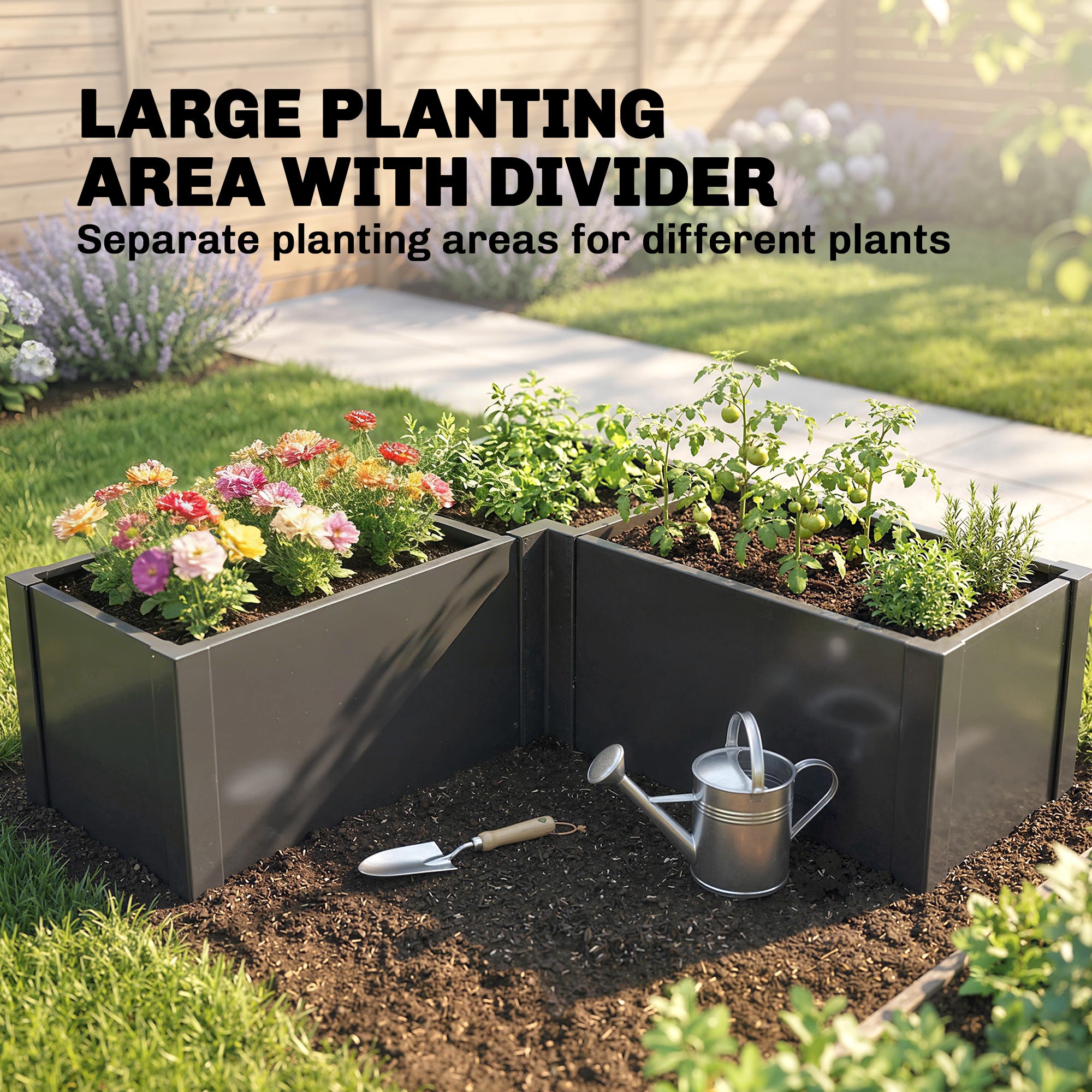 L-Shaped Galvanized Steel Raised Garden Bed – Weatherproof Corner Planter for Patio & Garden, 59 x 59 x 21.7 in (150 x 150 x 55 cm)