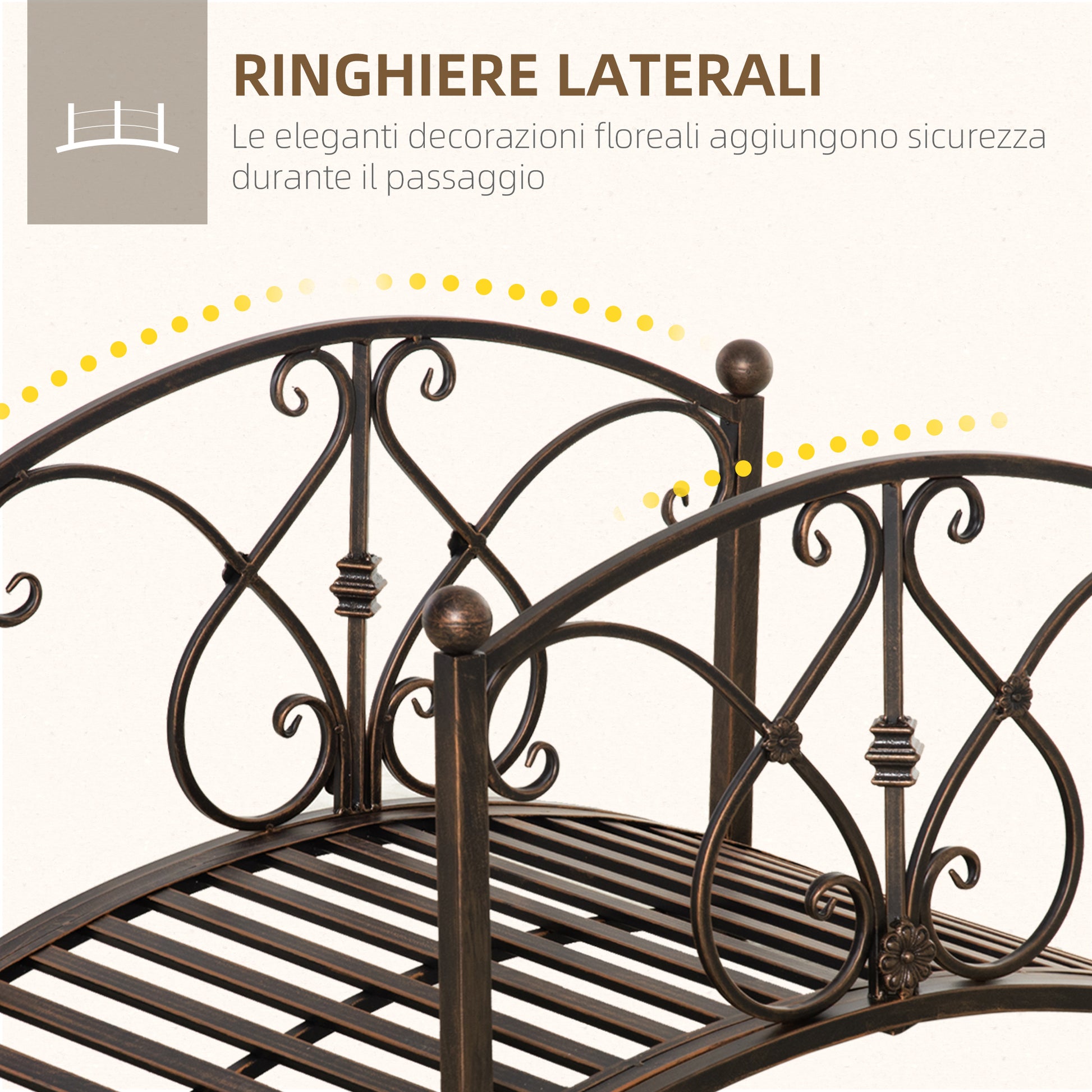 Vintage Metal Garden Bridge, Decorative Bridge with Floral Elements, 99x68x53cm, Bronze