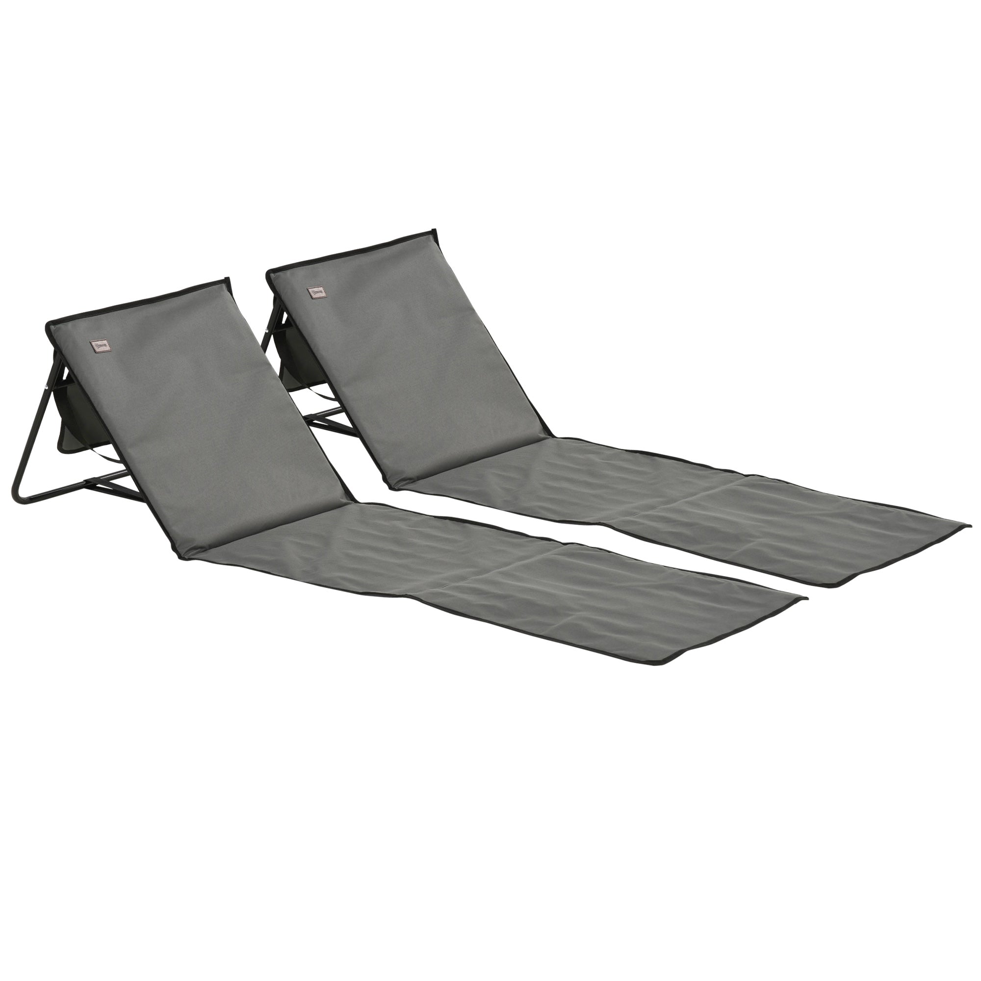 2-Piece Beach Mat Set, Foldable Sun Lounger with Carrying Bag, Adjustable Backrest, Sunbed Up to 110 kg, for Garden Vacation Outdoor Beach Pool, Gray