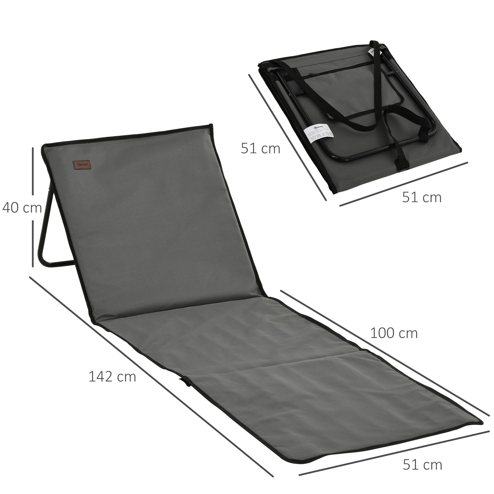 2-Piece Beach Mat Set, Foldable Sun Lounger with Carrying Bag, Adjustable Backrest, Sunbed Up to 110 kg, for Garden Vacation Outdoor Beach Pool, Gray