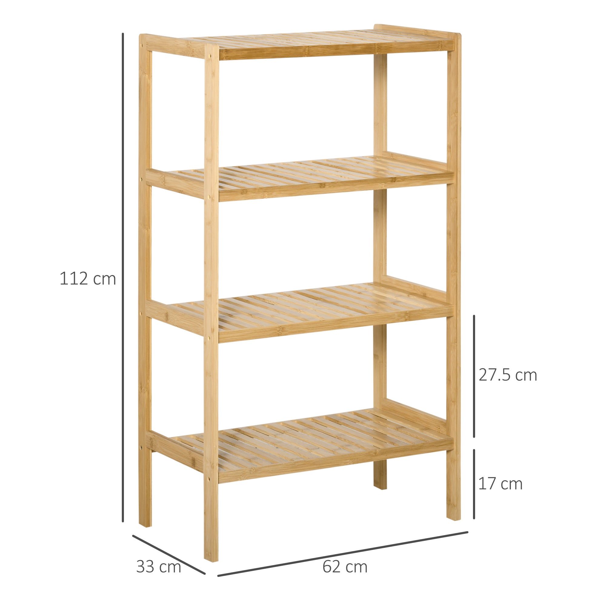Bookshelf 4-Tier Bamboo Shelf Office Shelf Storage Shelf File Shelf Kitchen Shelf for Bathroom Kitchen Living Room Bedroom Bamboo Natural 62 x 33 x 112 cm