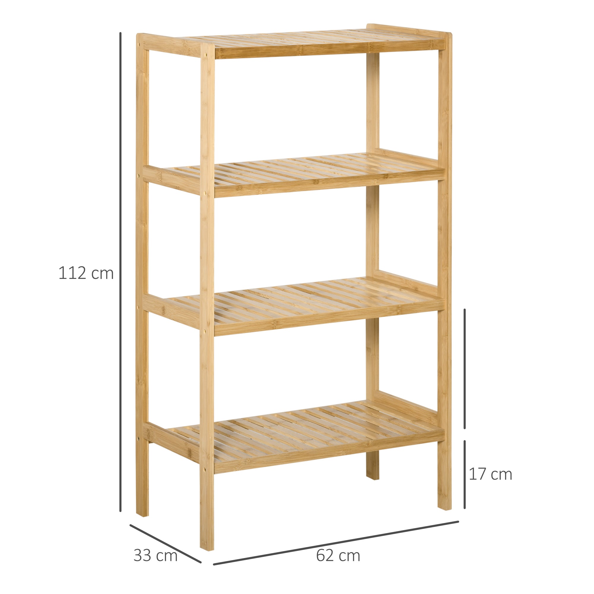 Bookshelf 4-Tier Bamboo Shelf Office Shelf Storage Shelf File Shelf Kitchen Shelf for Bathroom Kitchen Living Room Bedroom Bamboo Natural 62 x 33 x 112 cm