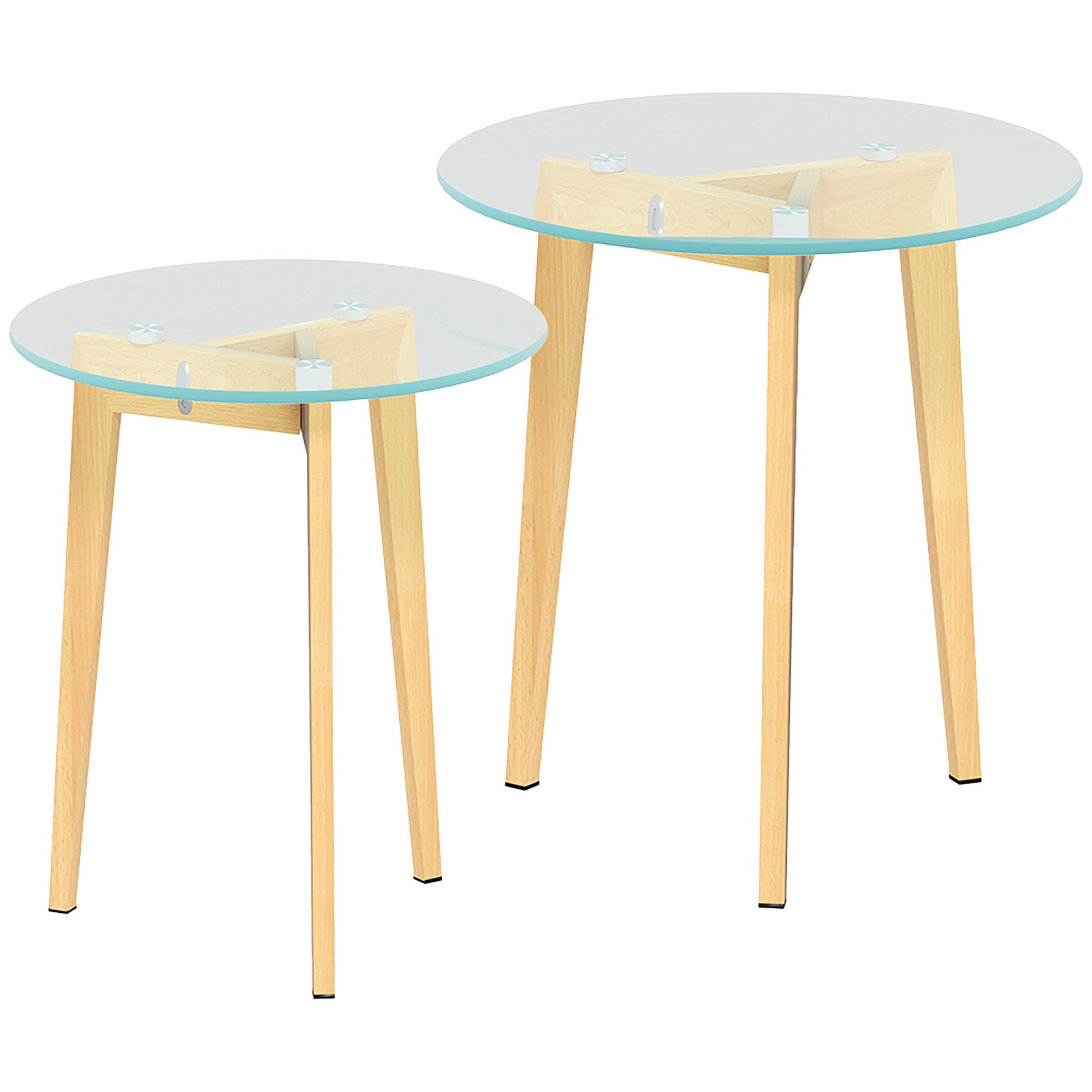 Living Room Nesting Side Tables Set of 2 with Tempered Glass Top and Steel Frame Small Center Tables for Bedroom Clear