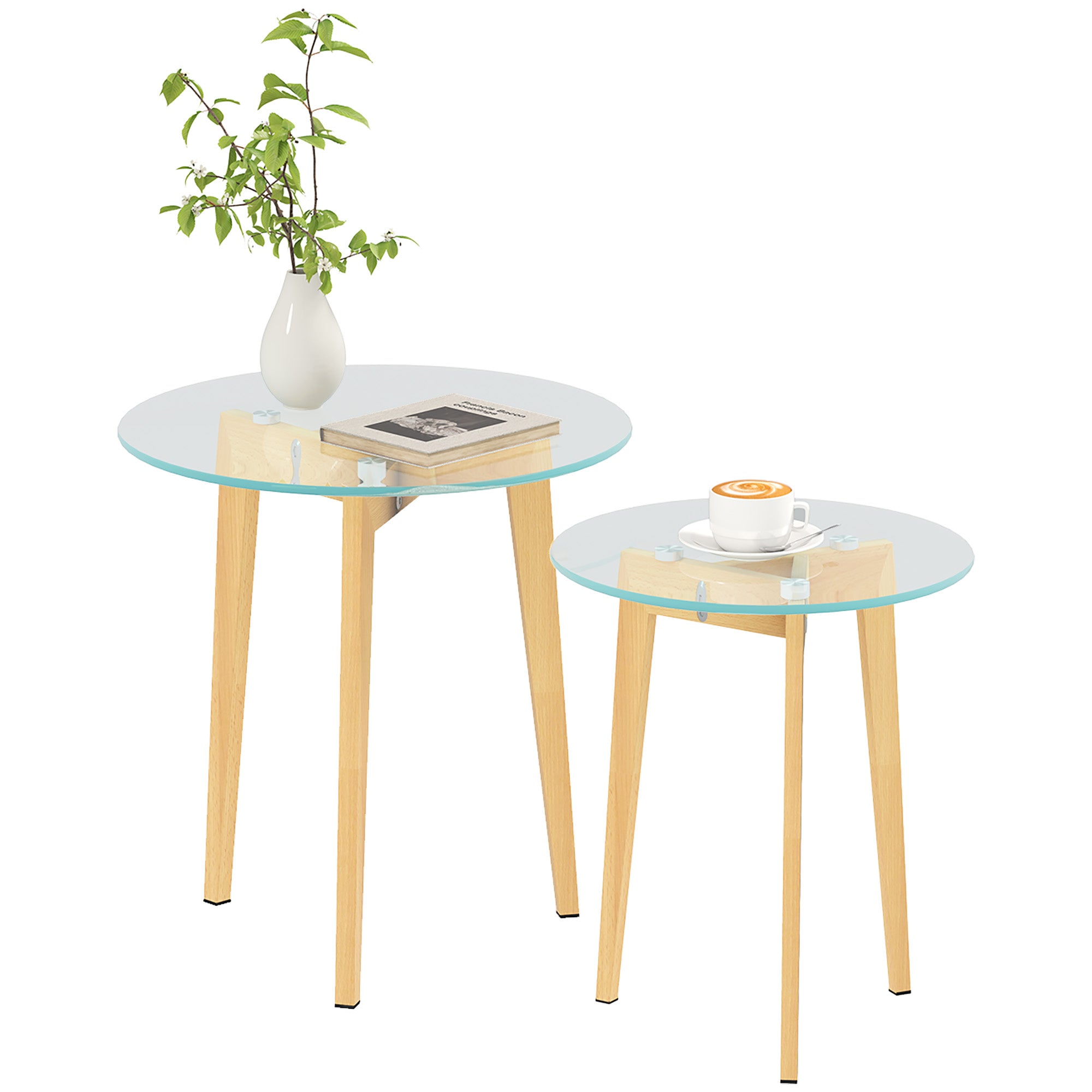 Living Room Nesting Side Tables Set of 2 with Tempered Glass Top and Steel Frame Small Center Tables for Bedroom Clear