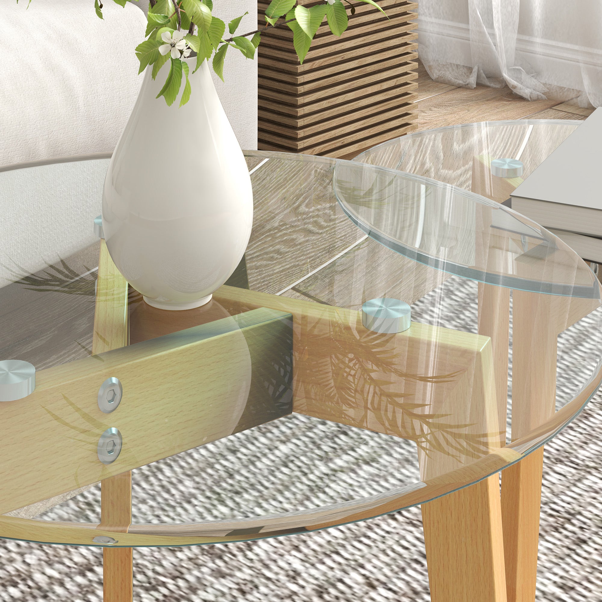 Living Room Nesting Side Tables Set of 2 with Tempered Glass Top and Steel Frame Small Center Tables for Bedroom Clear