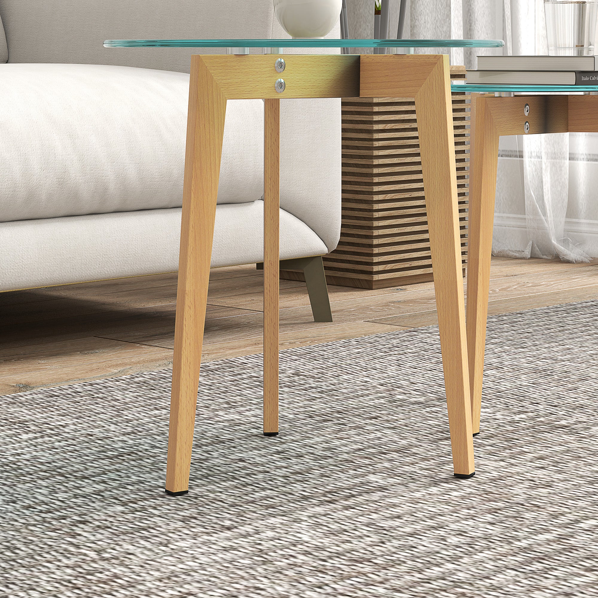 Living Room Nesting Side Tables Set of 2 with Tempered Glass Top and Steel Frame Small Center Tables for Bedroom Clear