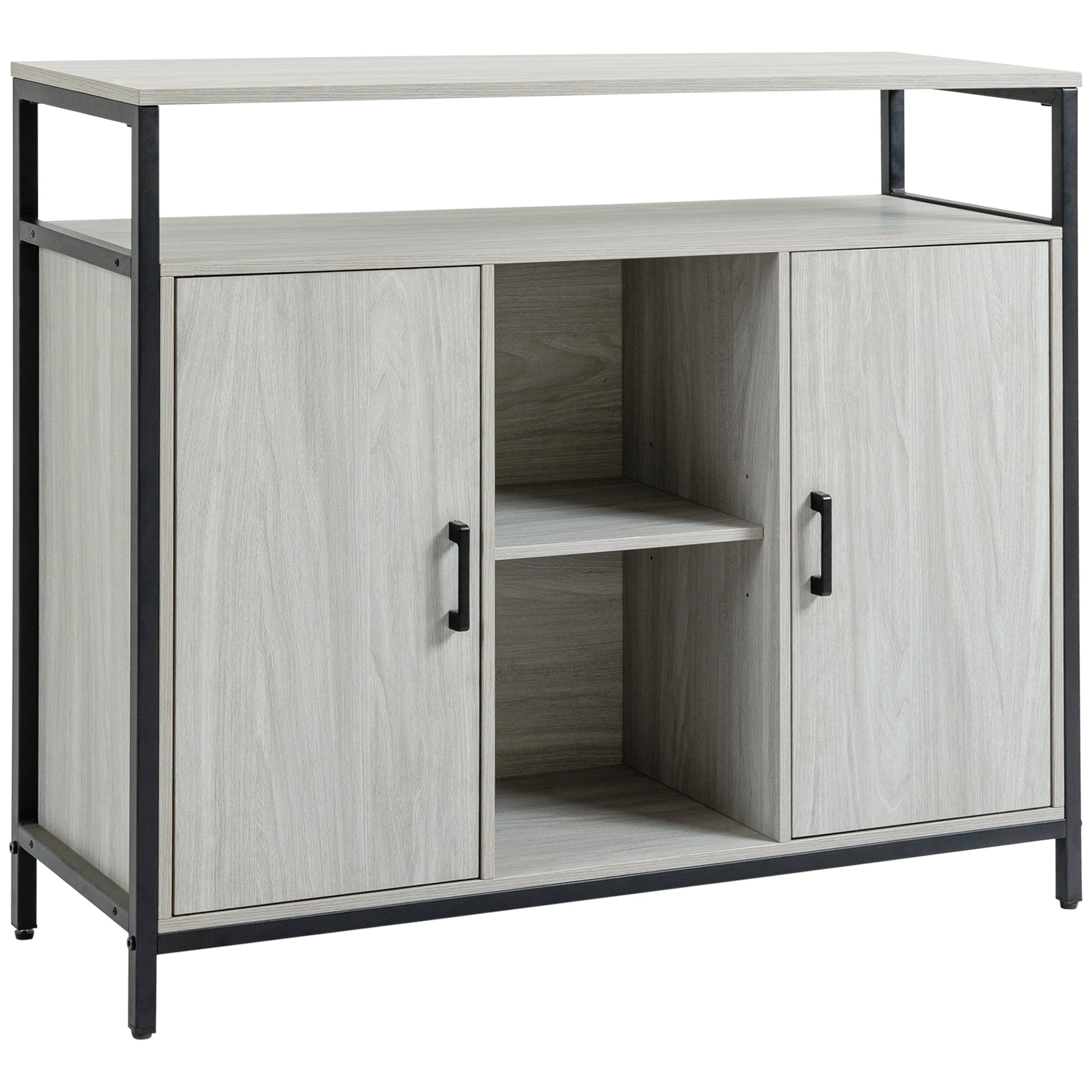 Modern Wood Sideboard with 2 Cabinets and Shelves, Light Grey Kitchen and Entryway Cabinet, 100x34x87.2cm