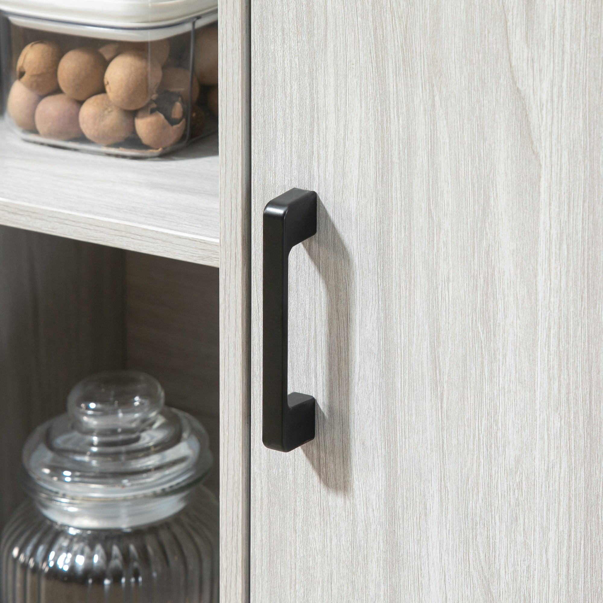 Modern Wood Sideboard with 2 Cabinets and Shelves, Light Grey Kitchen and Entryway Cabinet, 100x34x87.2cm