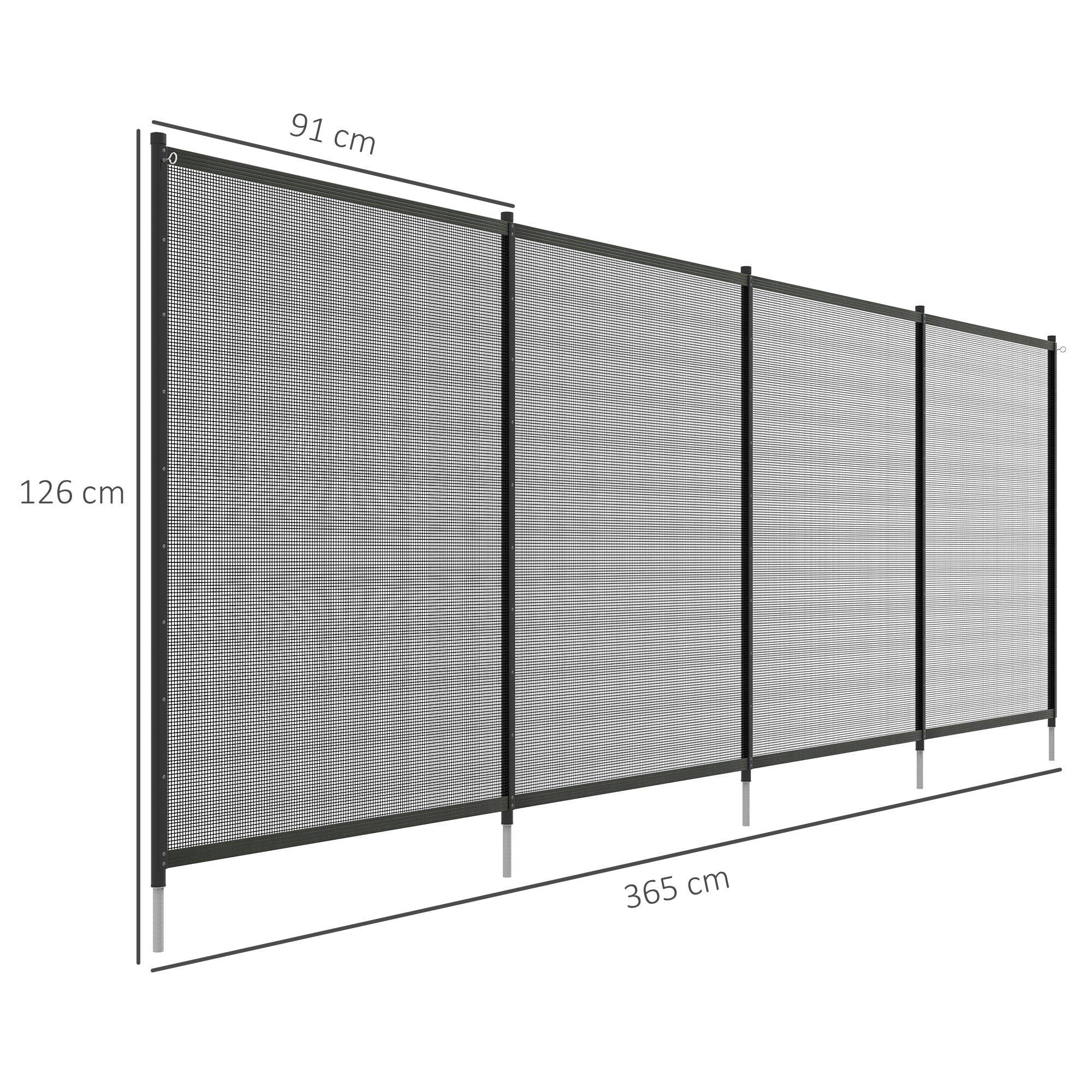 Pond Fence, 365 x 126 cm Garden Fence, Set of 4 Decorative Pool Fences with Foot Stepping Fence for Terrace, Balcony, Mesh, Black