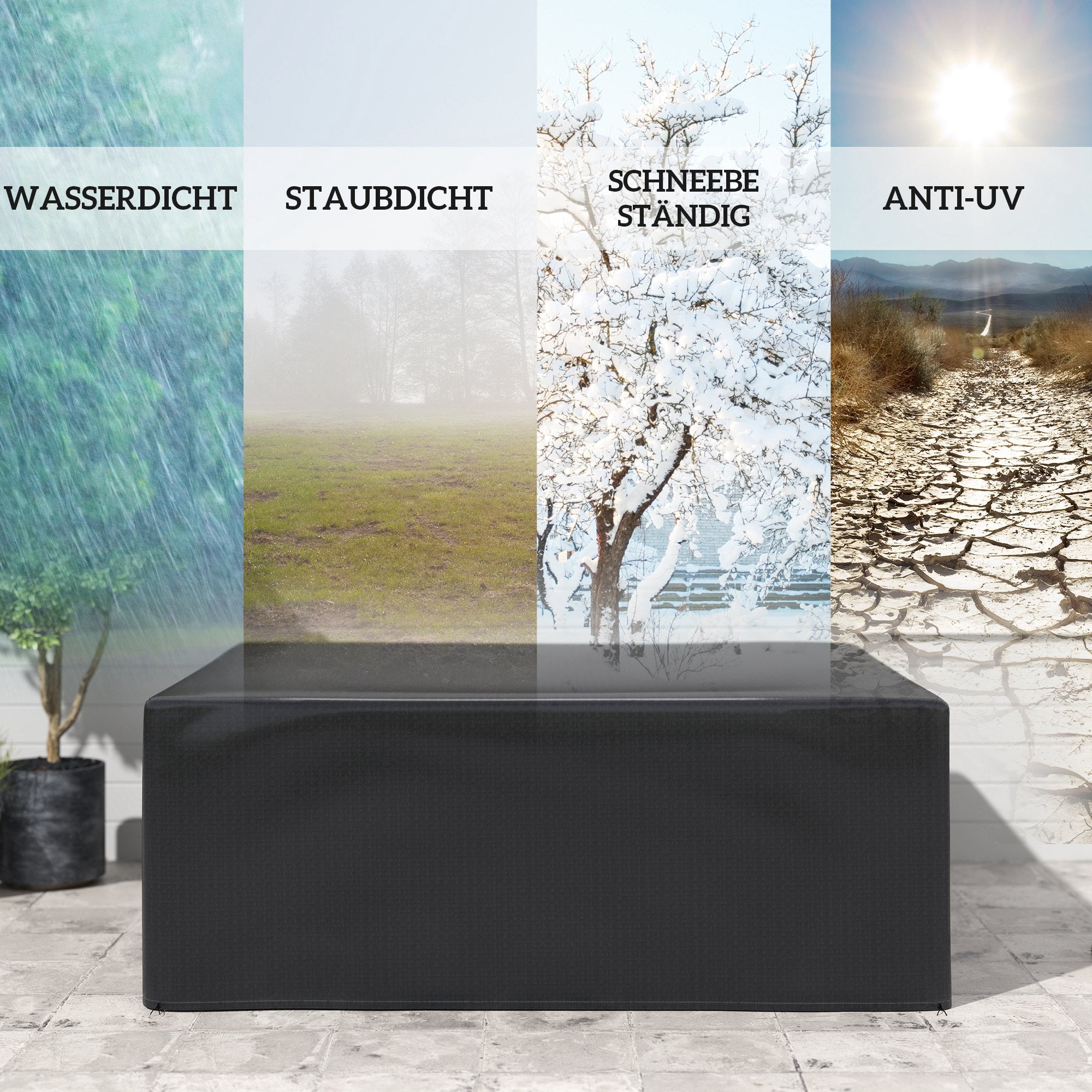 Waterproof, UV-Resistant Outdoor Furniture Cover – Protective PE Tarp for Garden Tables & Patio Furniture, Rectangular 235 x 190 x 90 cm (92.5" x 74.8" x 35.4") – Black