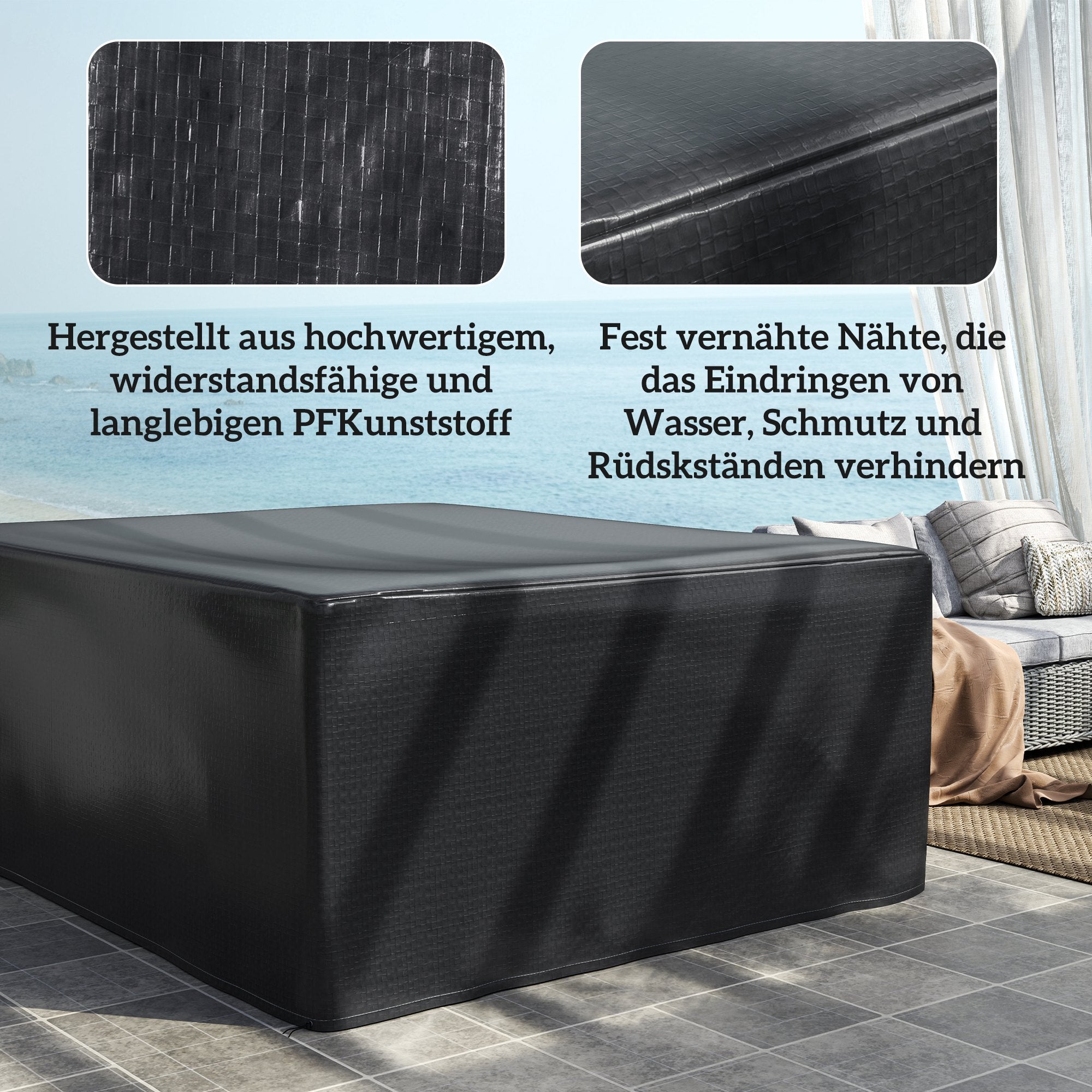 Waterproof, UV-Resistant Outdoor Furniture Cover – Protective PE Tarp for Garden Tables & Patio Furniture, Rectangular 235 x 190 x 90 cm (92.5" x 74.8" x 35.4") – Black