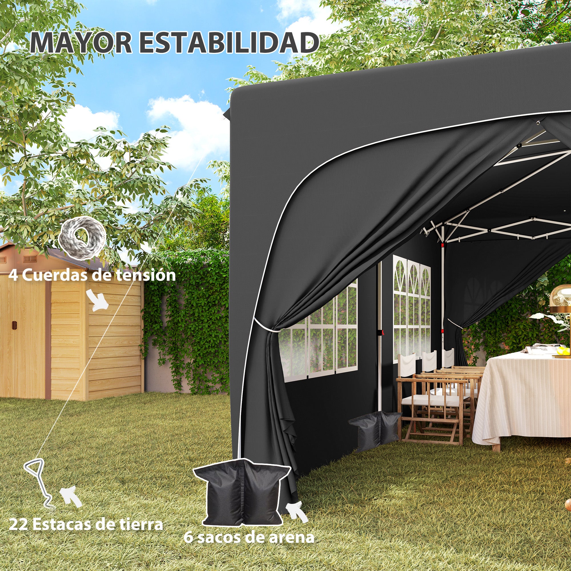 Foldable Gazebo 3x6 m with UPF50+ Side Panels Garden Pavilion with Adjustable Height and Carry Bag for Camping Parties Patio Terrace Dark Grey