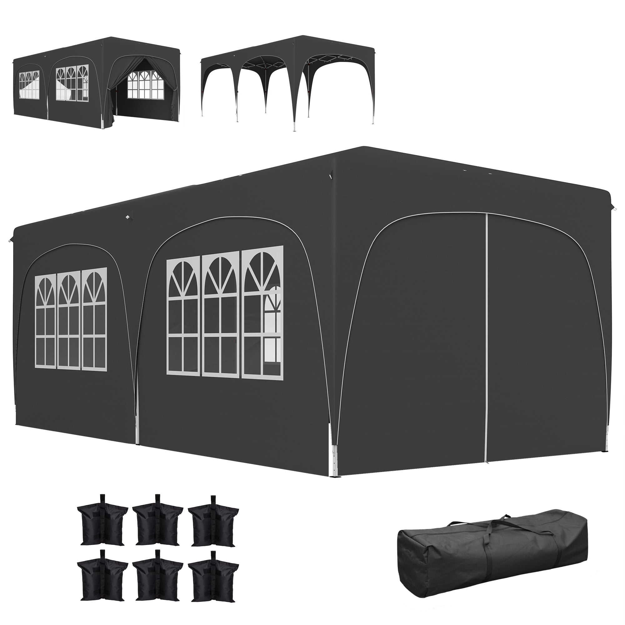 Foldable Gazebo 3x6 m with UPF50+ Side Panels Garden Pavilion with Adjustable Height and Carry Bag for Camping Parties Patio Terrace Dark Grey