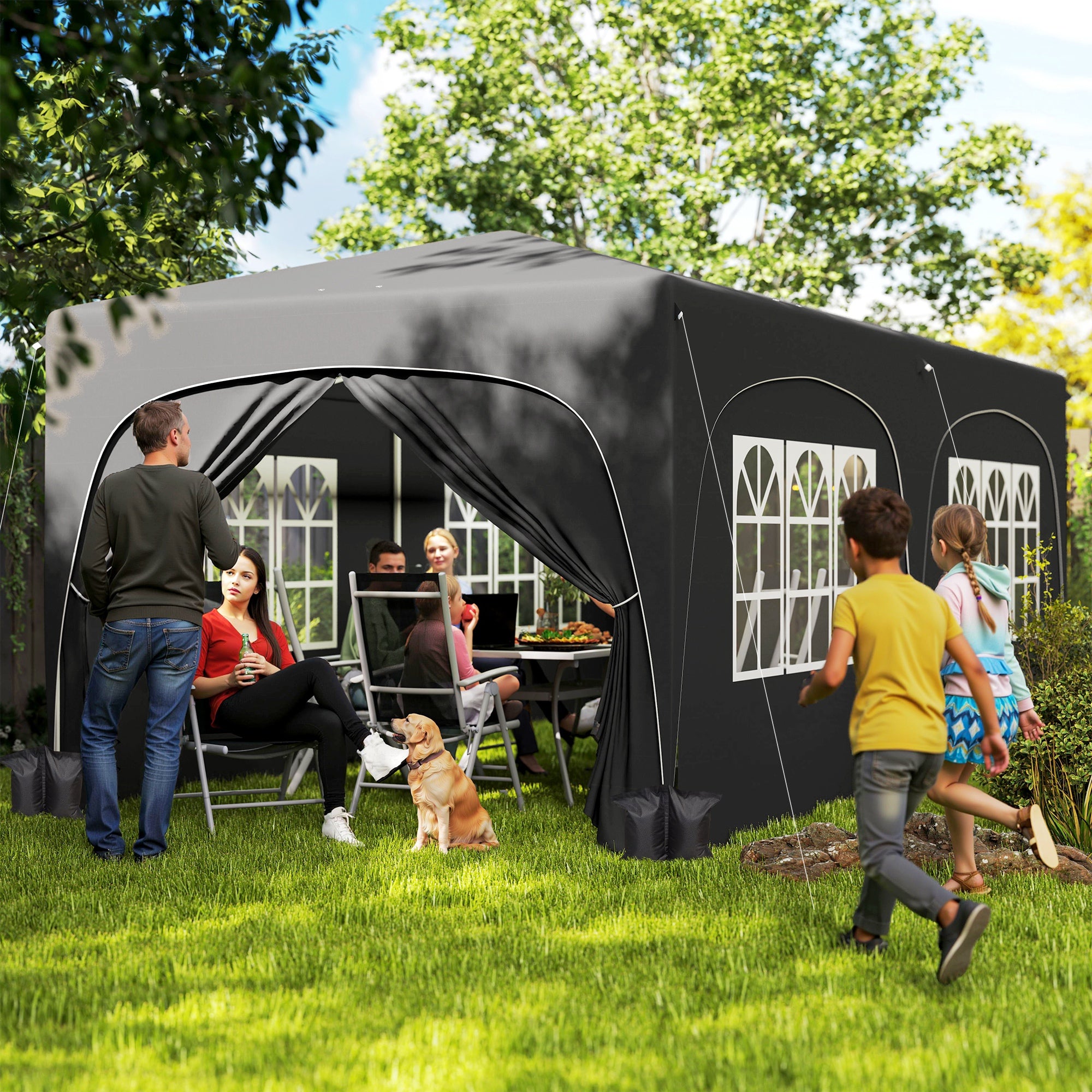 Foldable Gazebo 3x6 m with UPF50+ Side Panels Garden Pavilion with Adjustable Height and Carry Bag for Camping Parties Patio Terrace Dark Grey