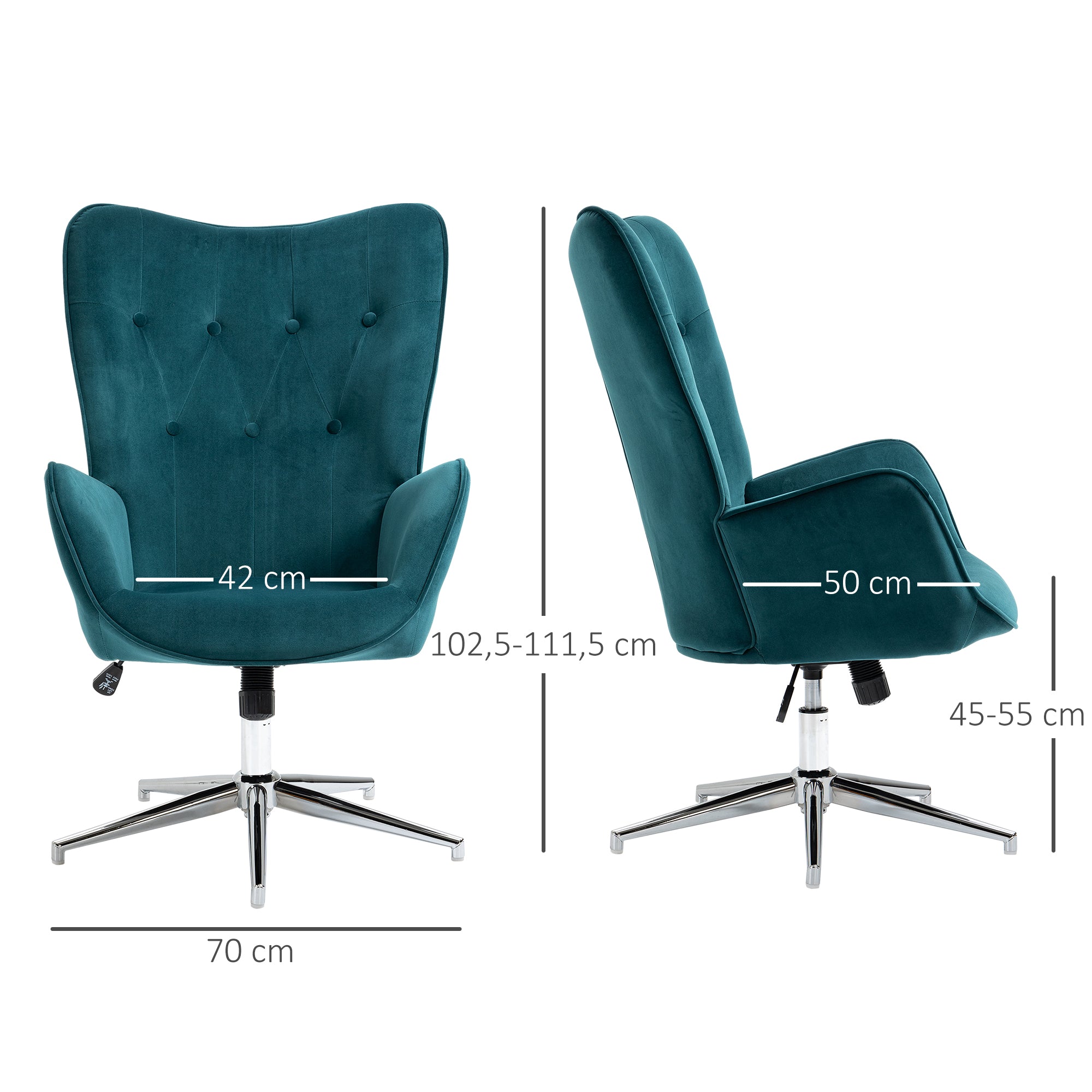 Living Room Chair Relax Swivel Chair, Adjustable Height, Tufted Backrest, Padded Seat and Armrests, Velvet Fabric, for Bedroom Living Room Dining Room, Blue