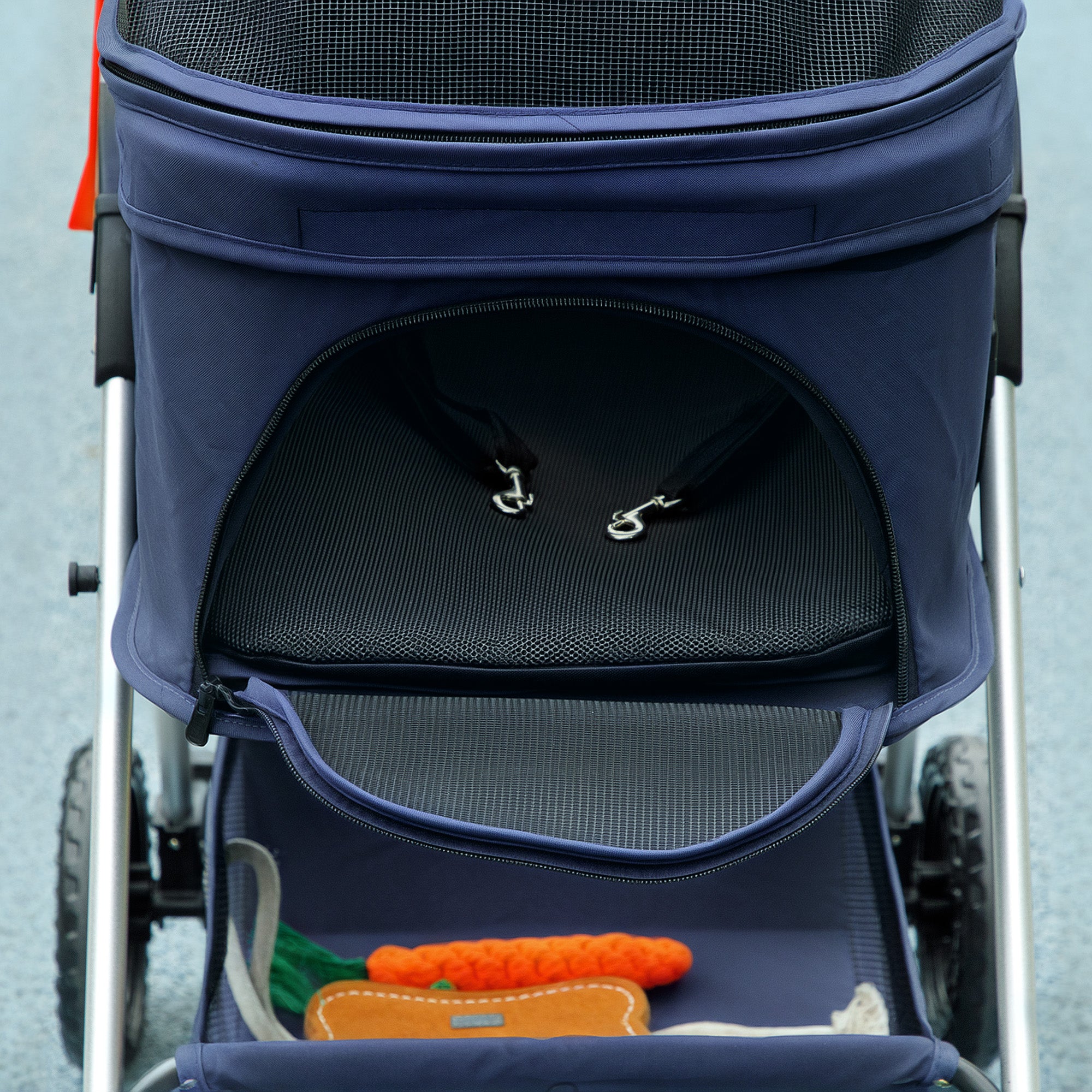 Foldable 3-in-1 Dog Stroller Pet Stroller for Small Dogs with Storage Basket Mesh Window Cup Holders and 2 Universal Wheels 76x50x102 cm Dark Blue