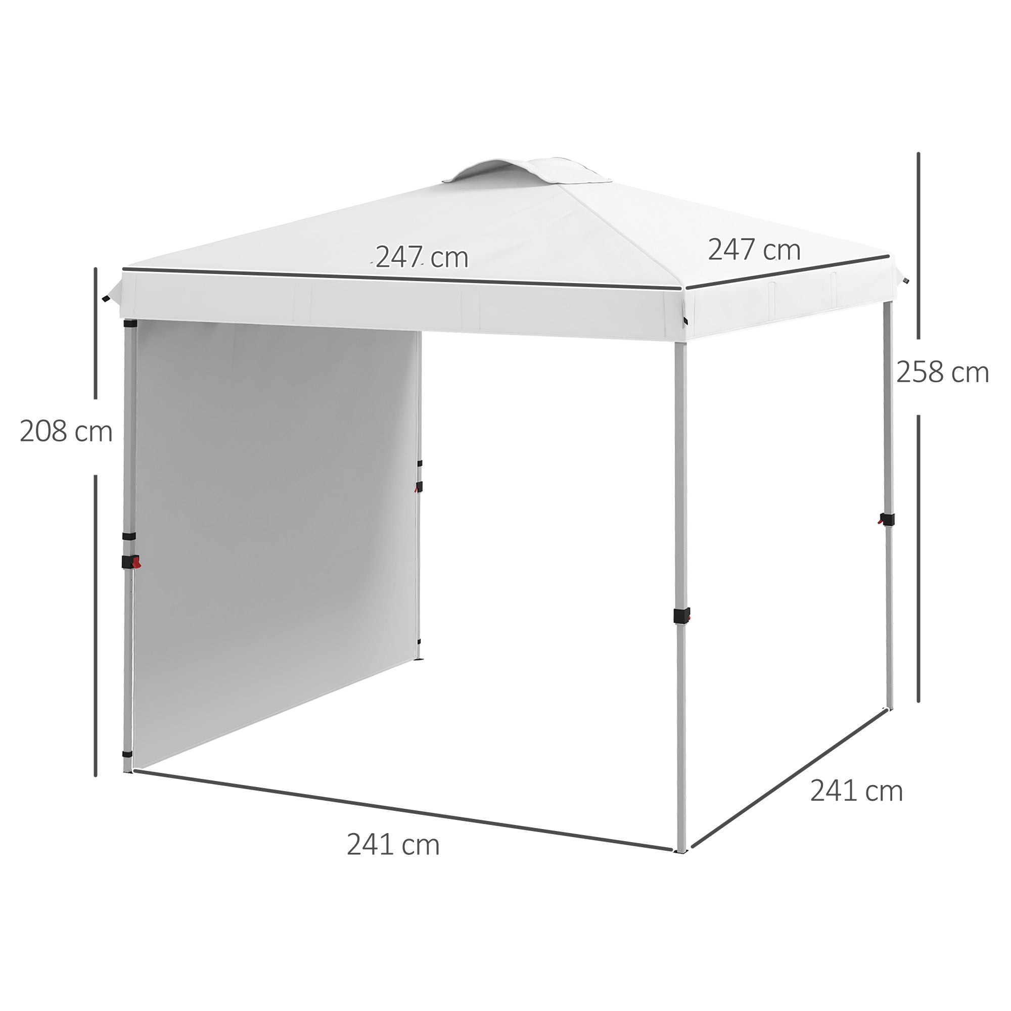 Foldable Tent 2.5x2.5 m Garden Gazebo with 1 Side Wall Adjustable Height in 3 Levels Anti-UV Waterproof and Sand Bag Canopy for Outdoor Camping Parties White