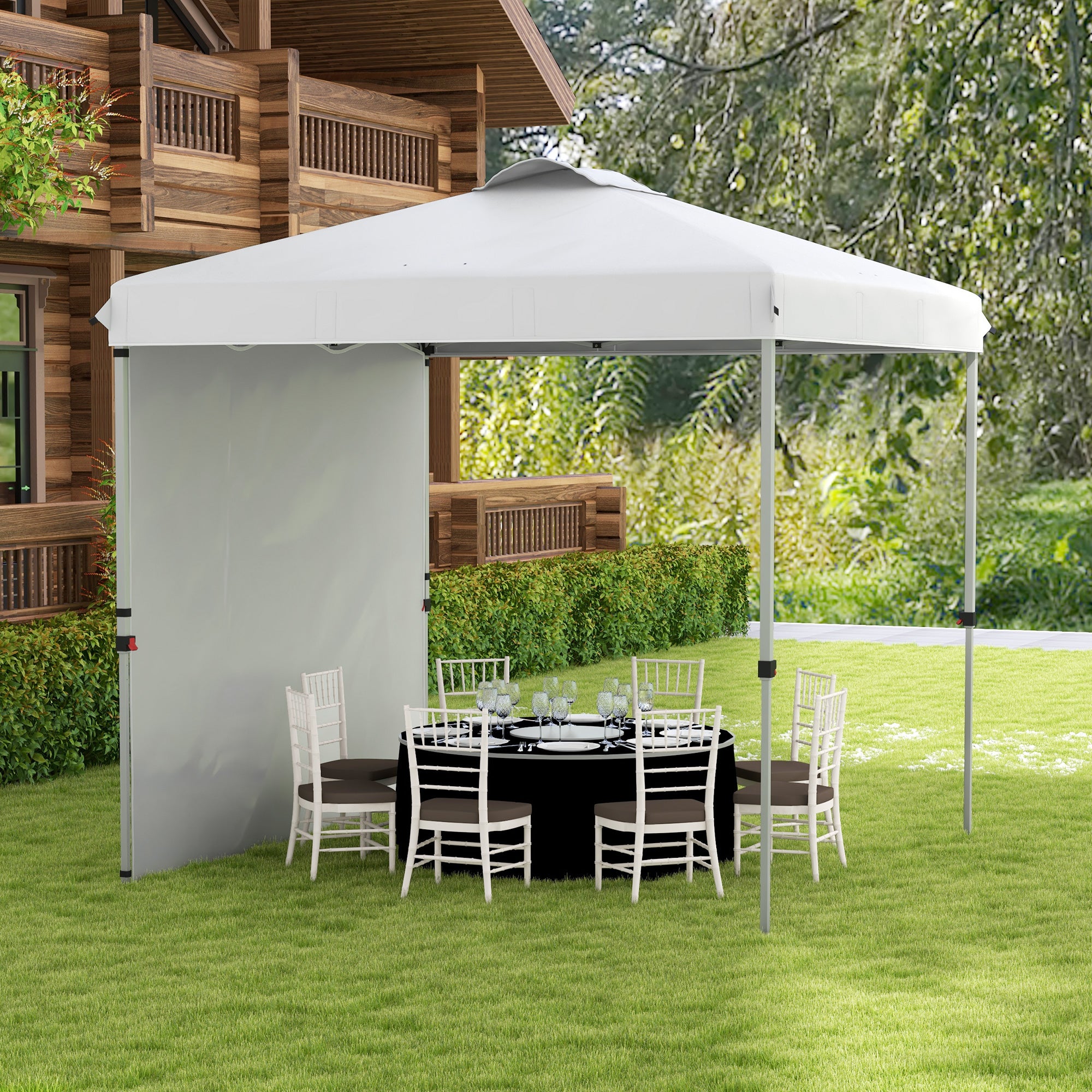 Foldable Tent 2.5x2.5 m Garden Gazebo with 1 Side Wall Adjustable Height in 3 Levels Anti-UV Waterproof and Sand Bag Canopy for Outdoor Camping Parties White