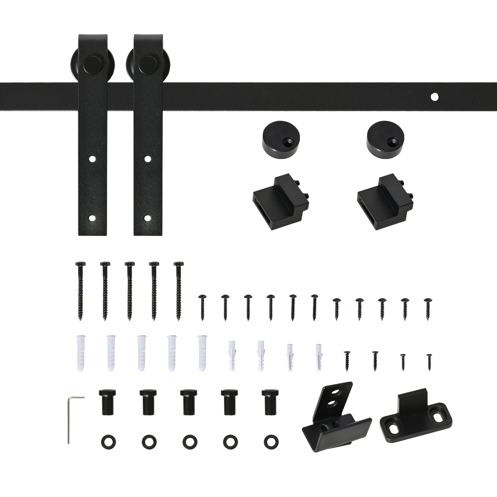 183 cm Sliding Door Complete Set Sliding Door Hardware Kit with Floor Guide, Sliding Door Track, Sliding Door Rollers System for Single Wooden Sliding Door