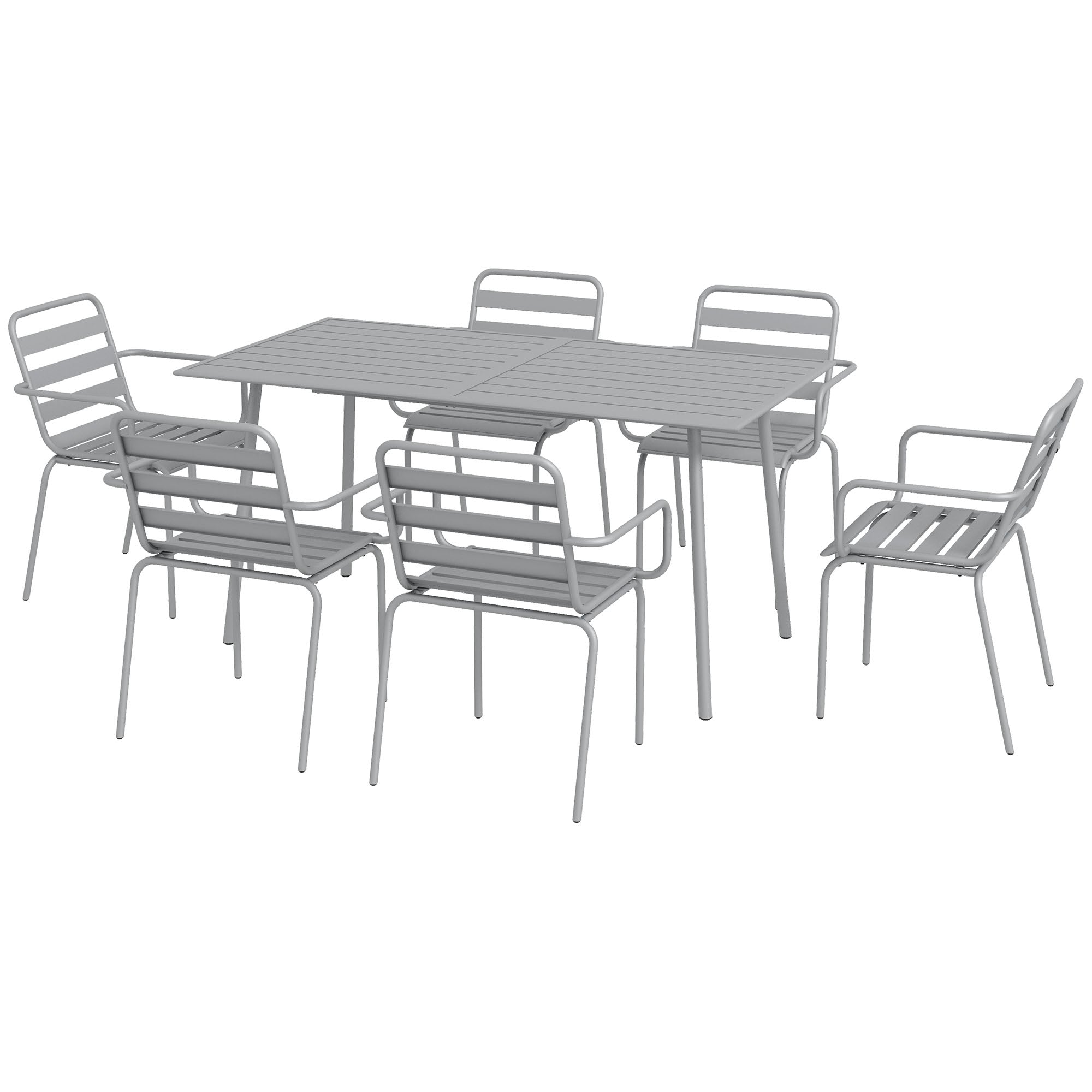 7 Piece Dining Set, Patio Furniture Set with 1 Dining Table, 6 Stackable Chairs, Dining Set Outdoor Furniture Set for Balcony, Terrace, Steel, Light Gray