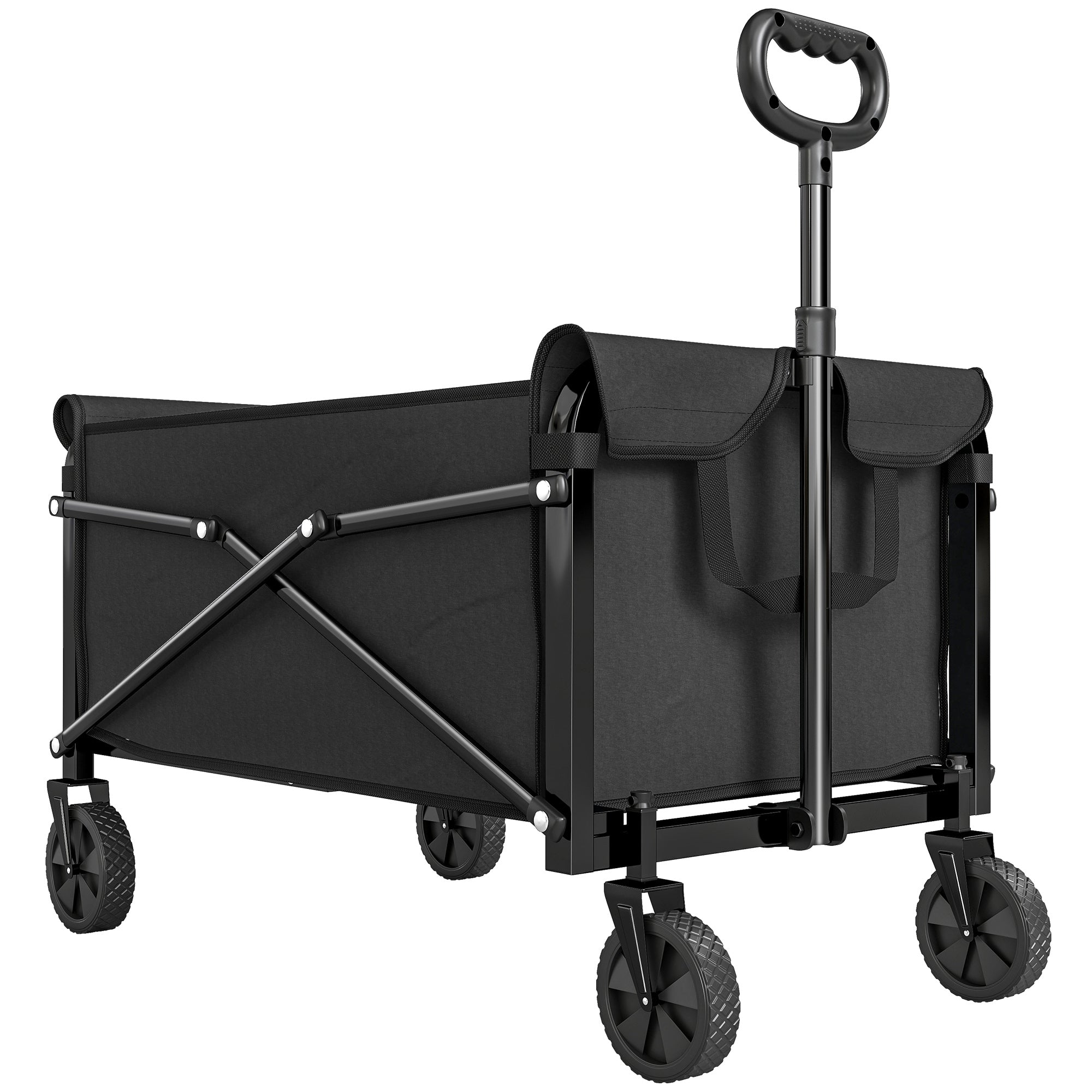 Folding Wagon 81 L Compact Collapsible Hand Cart with Adjustable Handle, Brake — 50 kg Capacity, Garden & Shopping Utility Cart