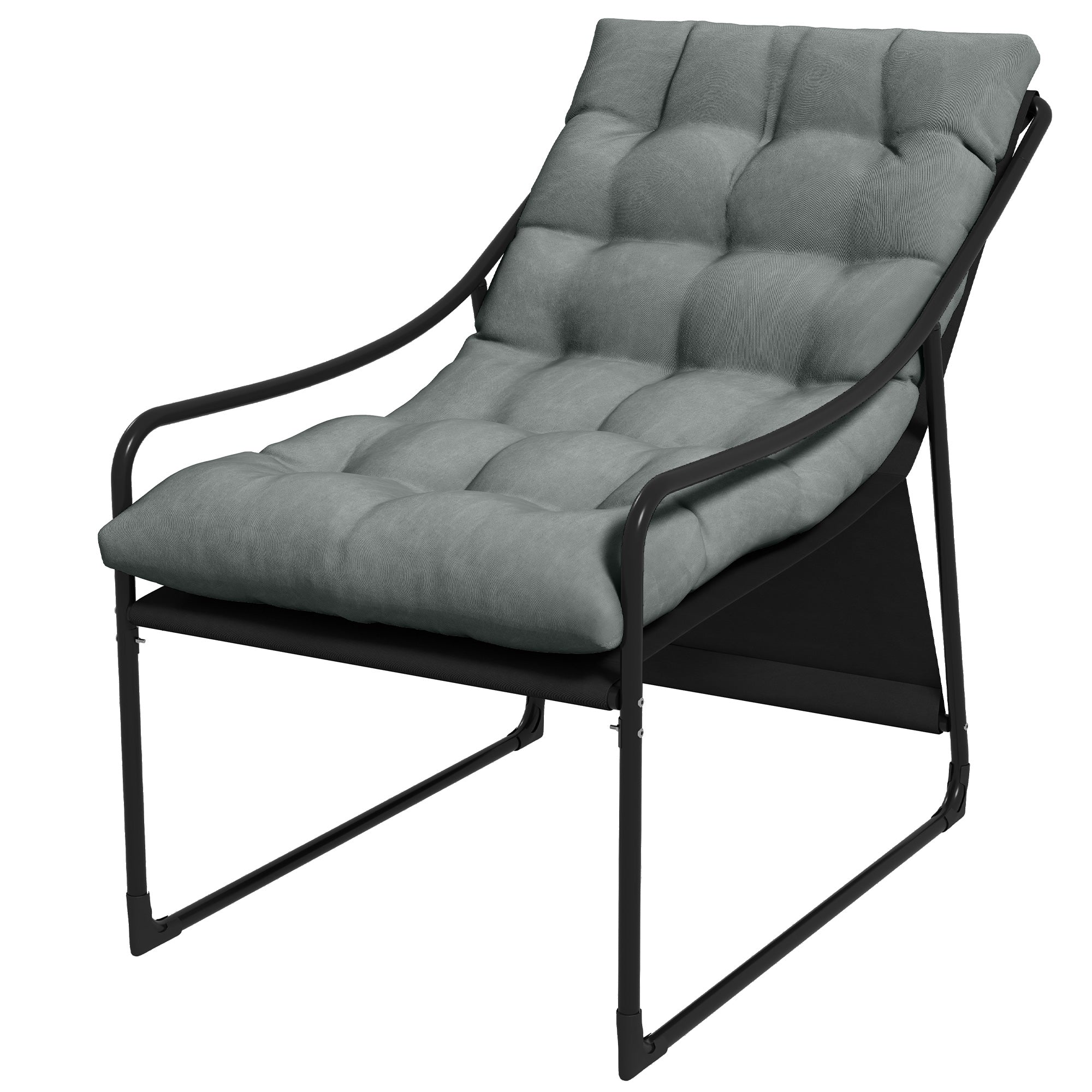 Garden Armchair with Thick Seat Cushion Lounge Chair with Armrest, Supports up to 120 kg, for Garden, Balcony, Gray