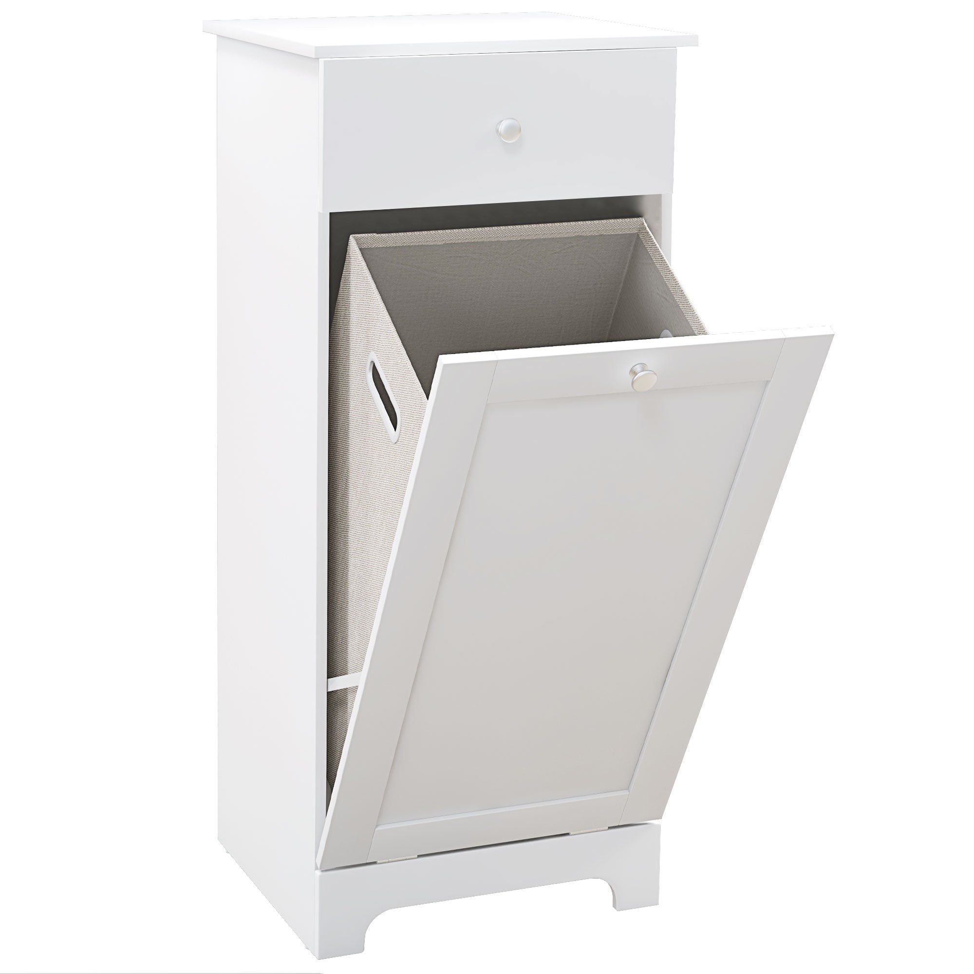 Bathroom Cabinet with Folding Laundry Basket, Storage Cabinet with Drawer - 40L x 40W x 90.5H cm - White