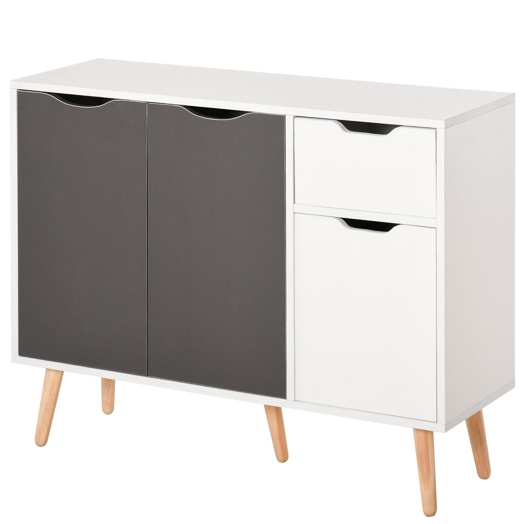 Modern Sideboard for Living Room with 3 Doors and Drawer Auxiliary Furniture for Living Room Kitchen Bedroom 90x30x72 cm White and Gray