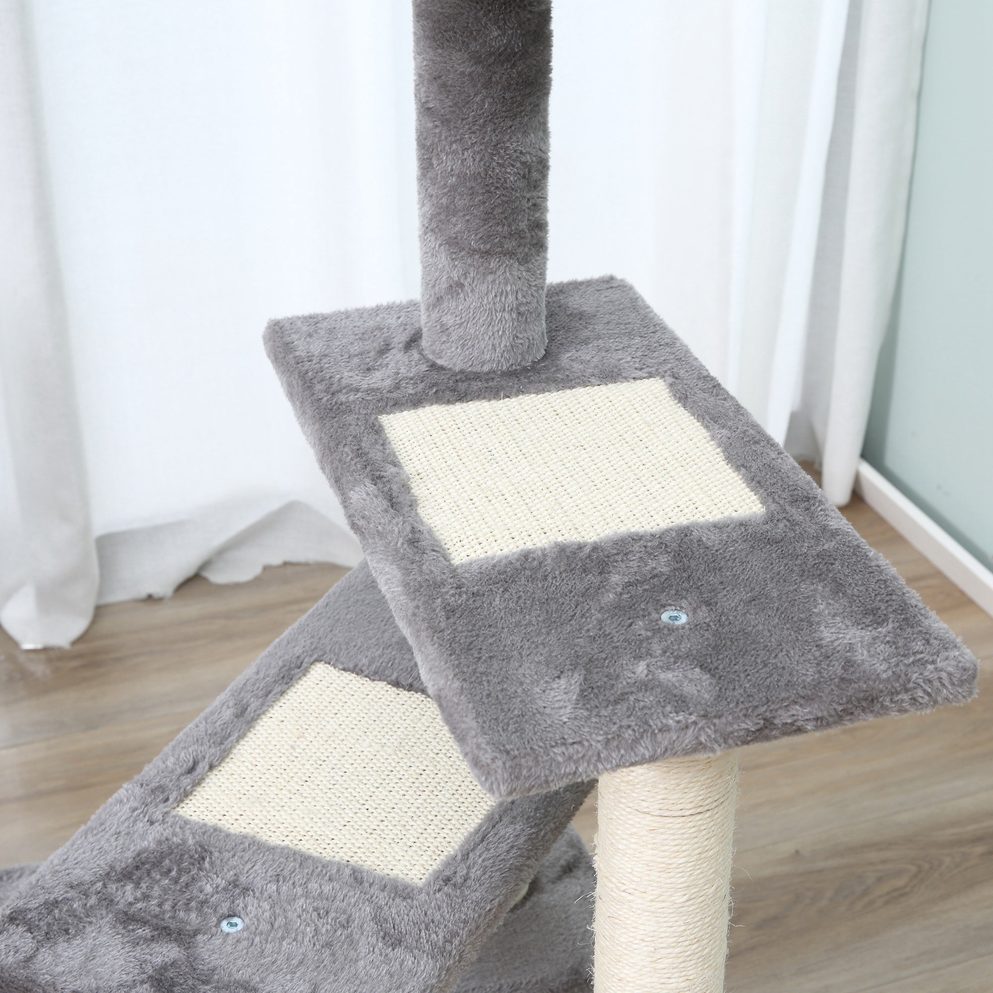 Cat Tree Cat Scratching Post Playhouse Cat Climbing Tree Stairs 5 Layers Beige Grey 48.5 x 48.5 x 100 cm (LxWxH)