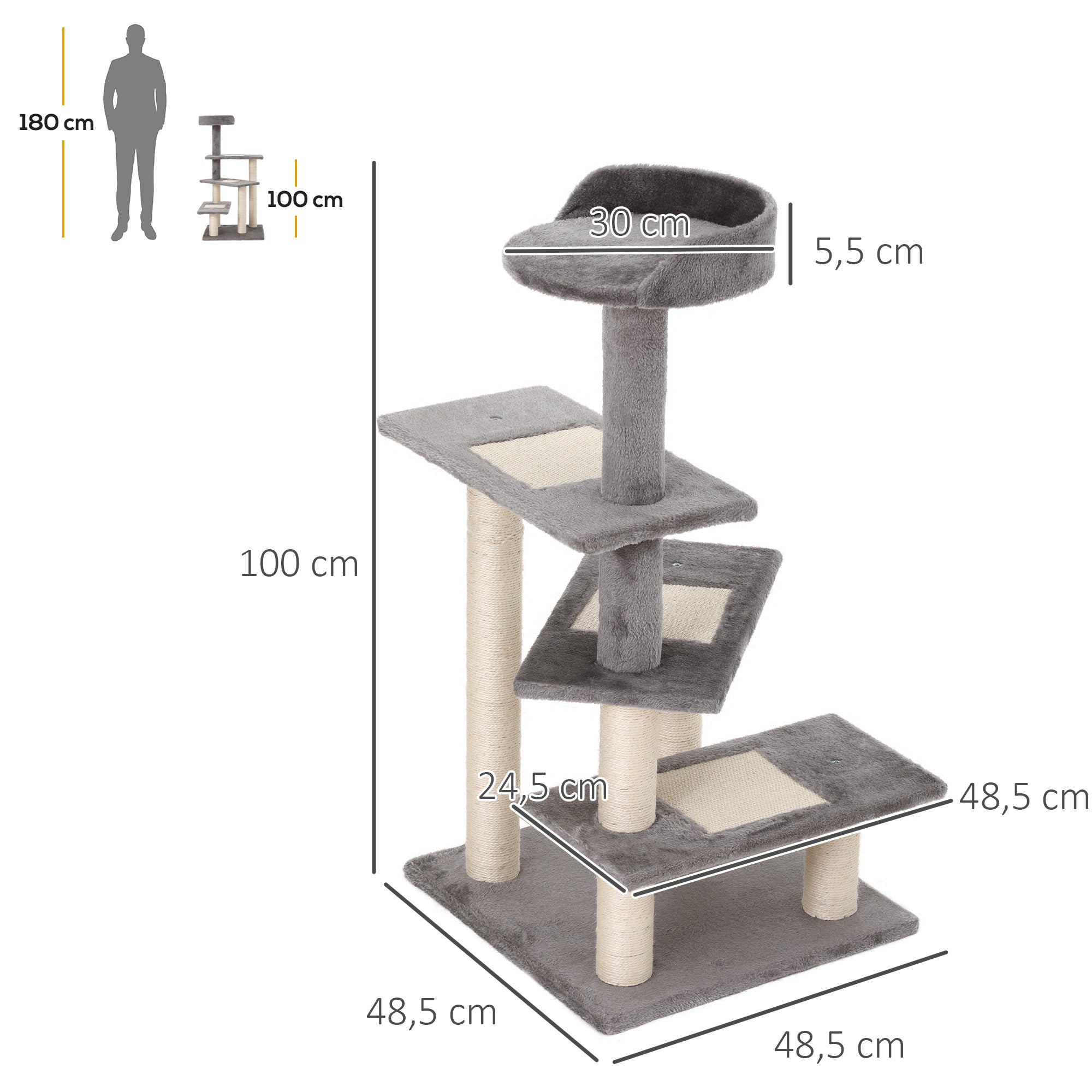 Cat Tree Cat Scratching Post Playhouse Cat Climbing Tree Stairs 5 Layers Beige Grey 48.5 x 48.5 x 100 cm (LxWxH)