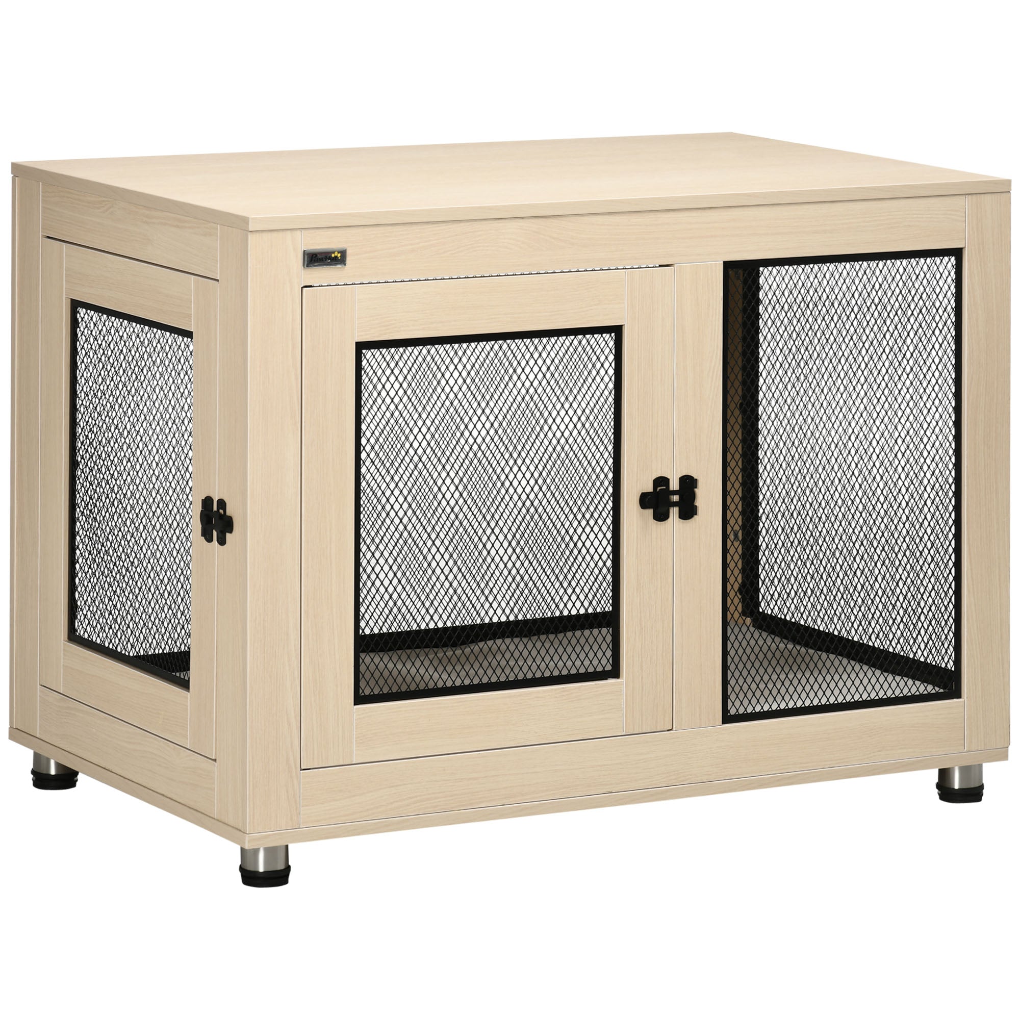 Dog Cage for Home, Dog Crate with 2 Doors, Washable Pillow, Dog House with Adjustable Feet, Latch, for Large Dogs up to 30 kg, Oak, 94 x 60 x 71.5 cm