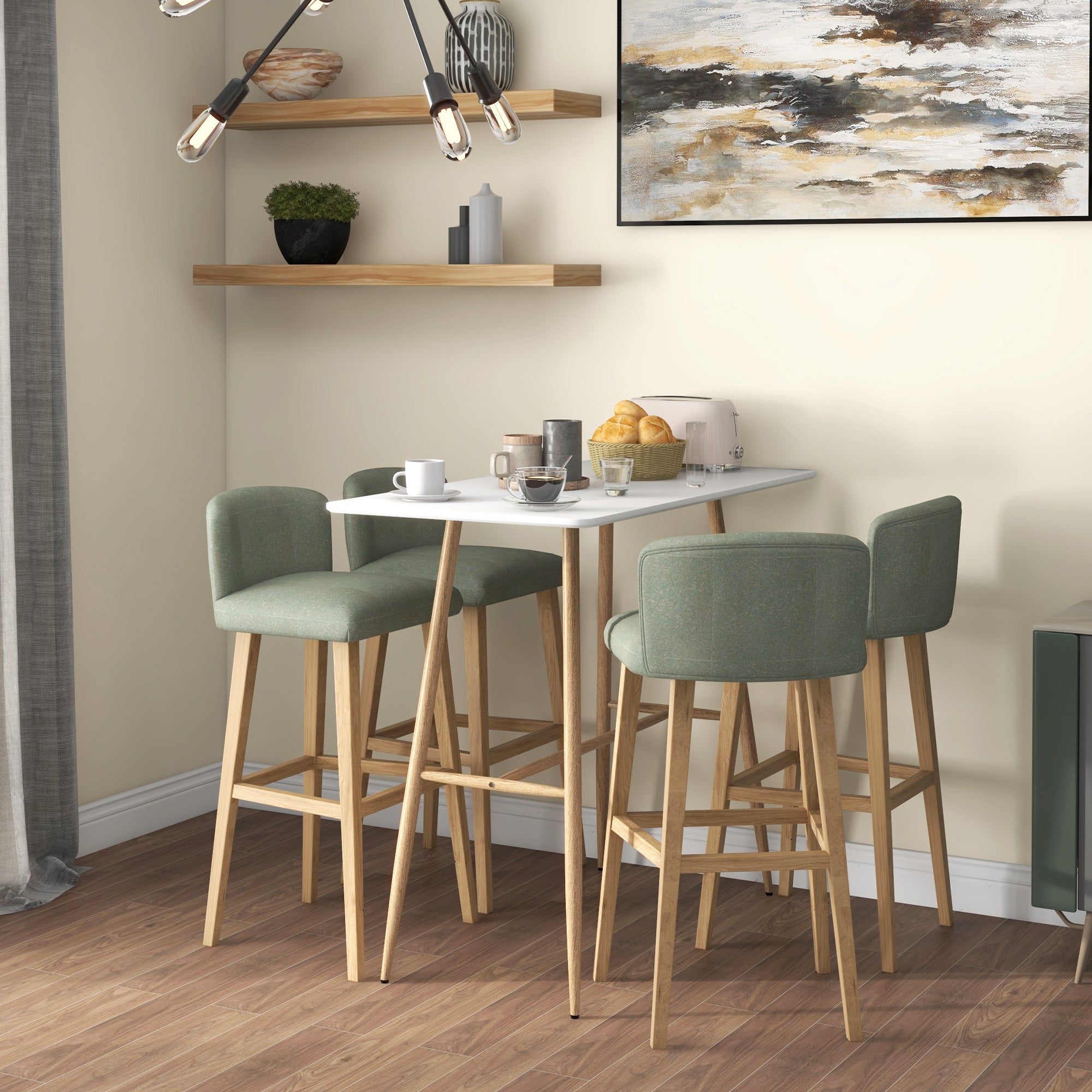 Rectangular 4-Person Bar Table, High Table with Steel Legs Wood Effect, Easy Assembly Bistro Table, for Home Bar, Dining Room, 120 x 60 x 98 cm, White