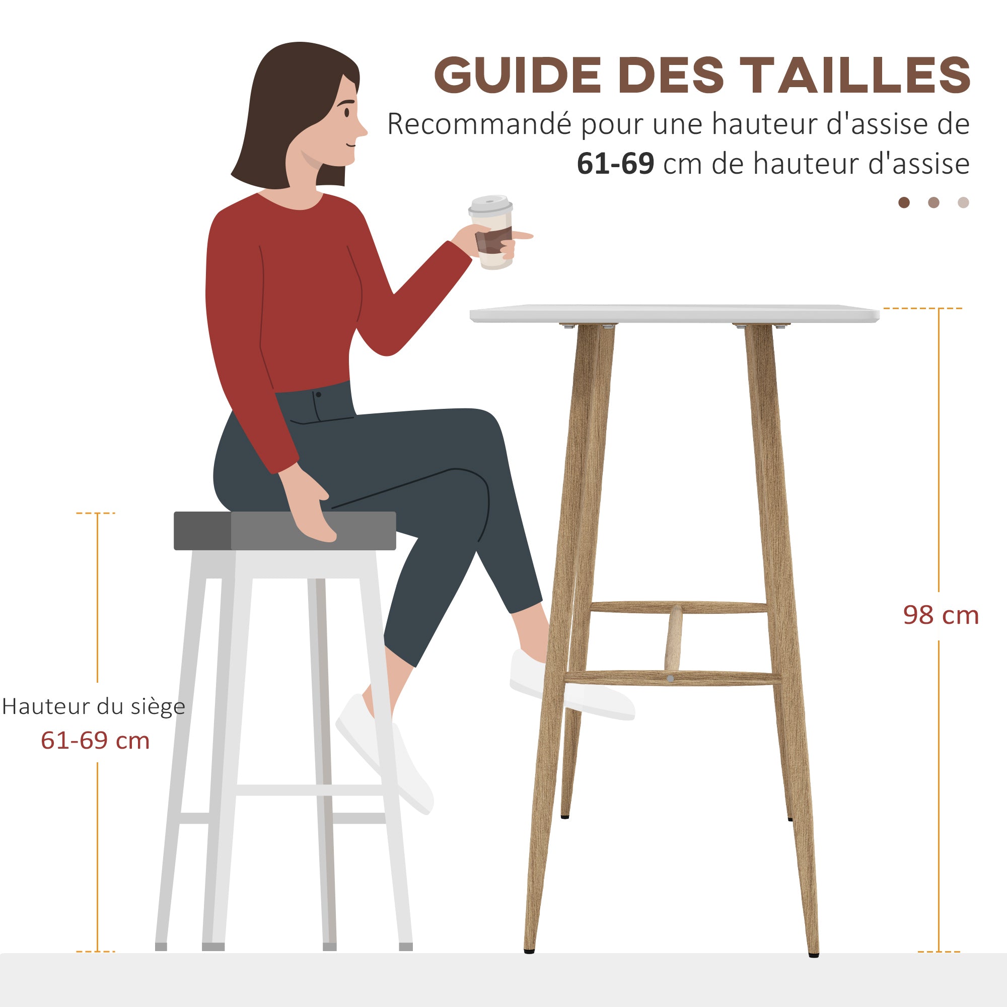 Rectangular 4-Person Bar Table, High Table with Steel Legs Wood Effect, Easy Assembly Bistro Table, for Home Bar, Dining Room, 120 x 60 x 98 cm, White
