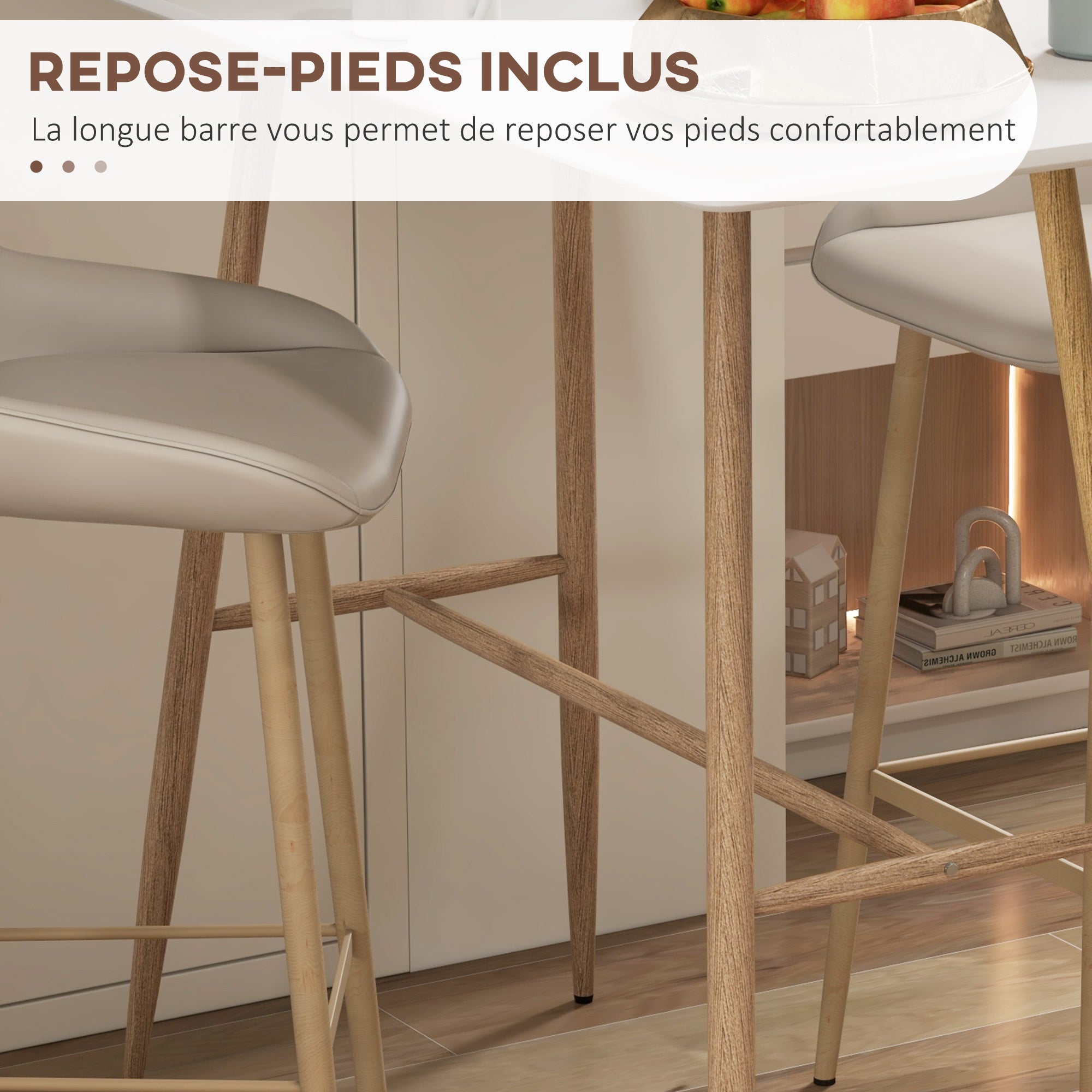 Rectangular 4-Person Bar Table, High Table with Steel Legs Wood Effect, Easy Assembly Bistro Table, for Home Bar, Dining Room, 120 x 60 x 98 cm, White