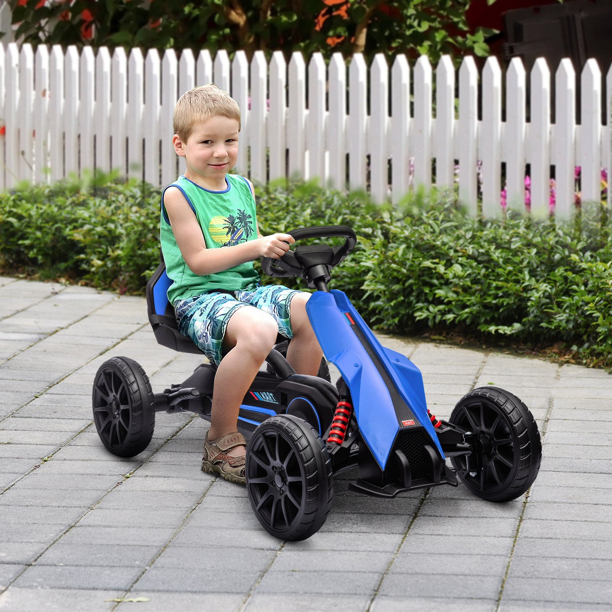 Go-Kart Pedal Car with Handbrake, Adjustable Seat, Forward and Reverse Gears, EVA Wheels, Pedal, Children's Vehicle Go-Kart for Kids 3-8 Years Blue