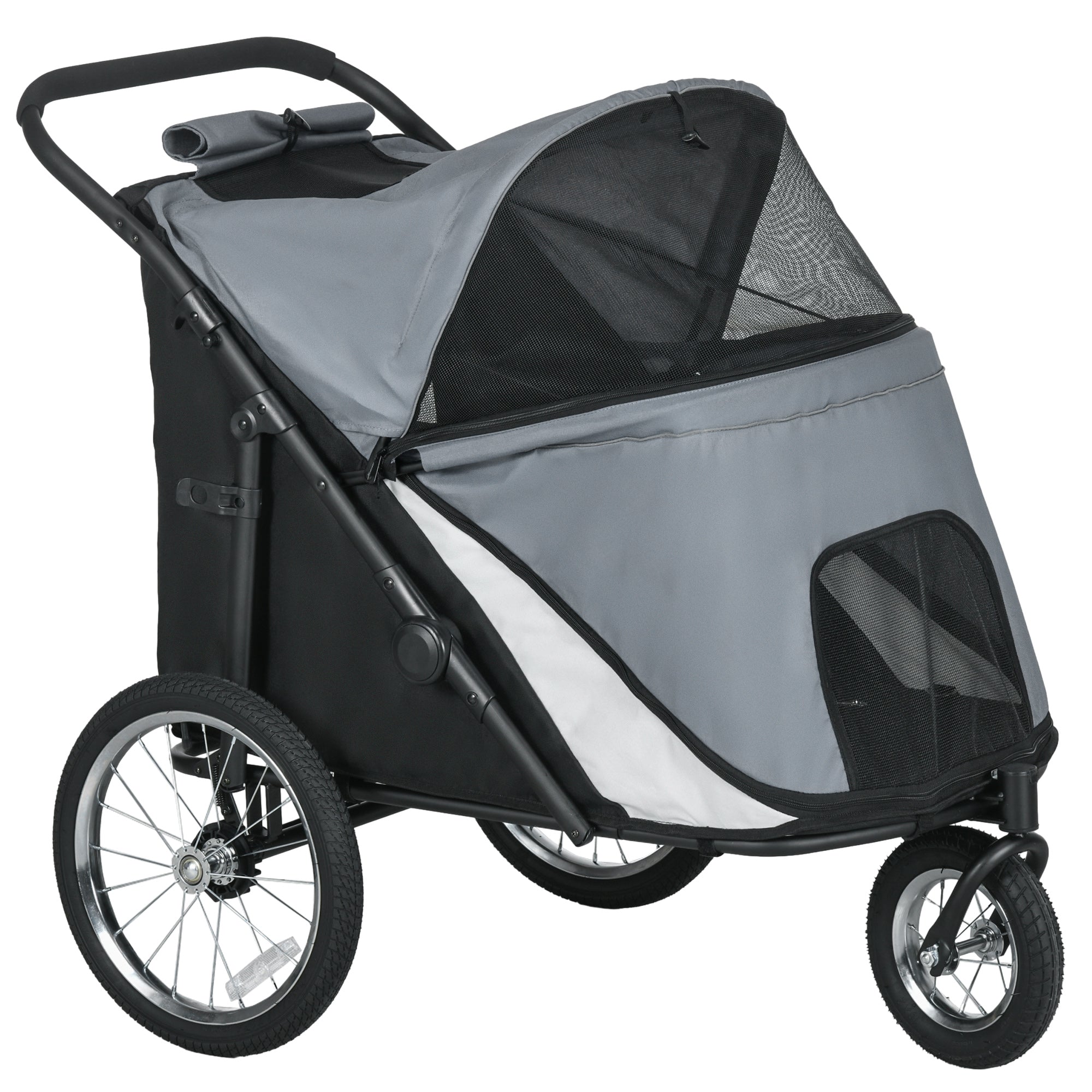 Dog Wagon Dog Stroller with Mesh Windows, Foldable Cat Cart with Safety Leash, Large Rubber Wheels for Medium, Large Dogs up to 30 kg, Oxford, Grey