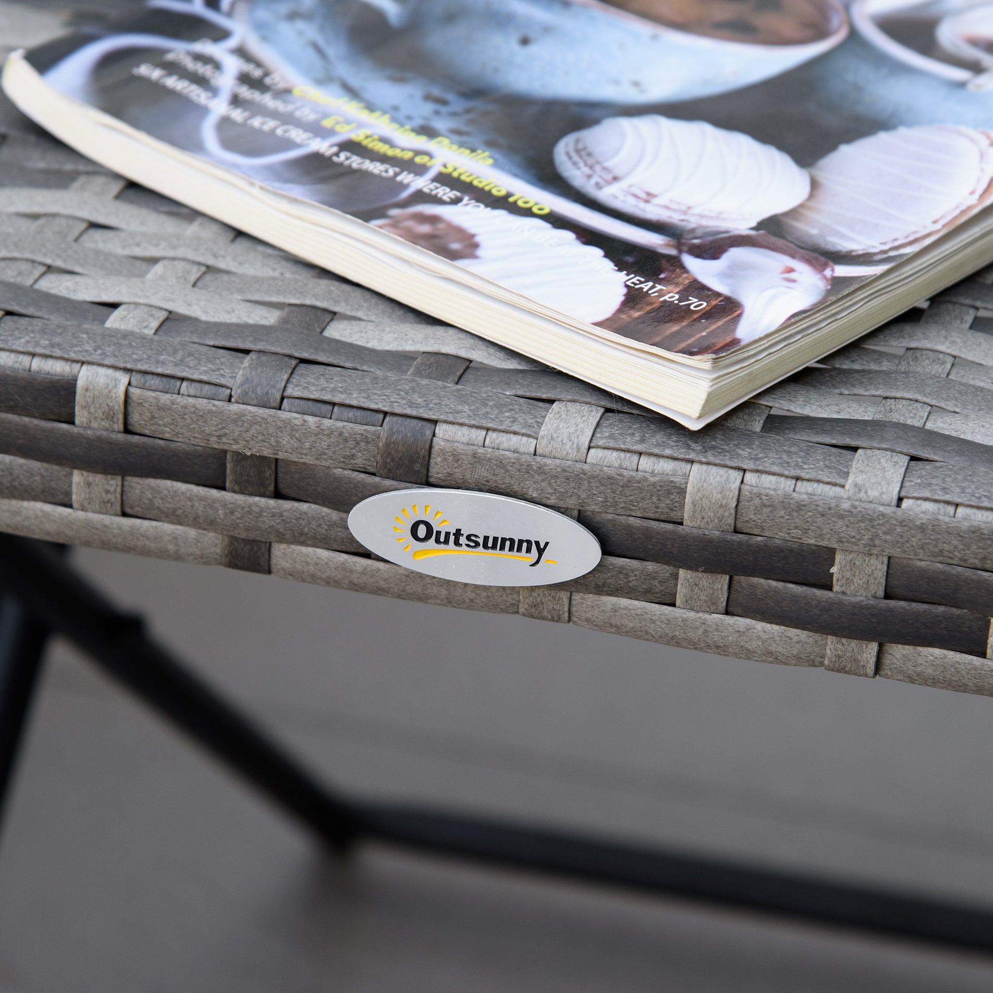 Folding Poly Rattan Side Table Coffee Table Tray Balcony Table Garden Table Sofa Table Tea Table Furniture for Garden Terrace Balcony, 40x40x40cm Grey