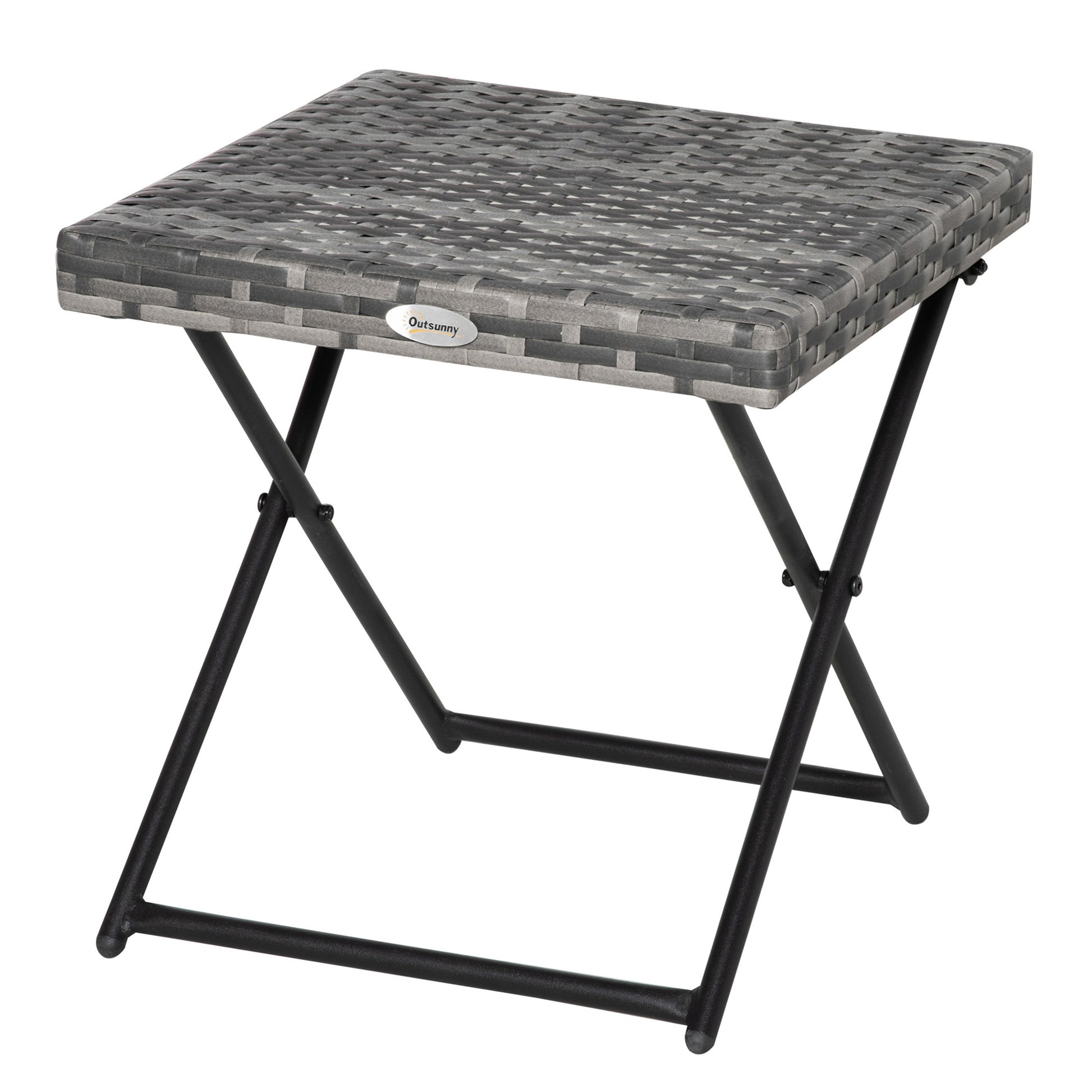 Folding Poly Rattan Side Table Coffee Table Tray Balcony Table Garden Table Sofa Table Tea Table Furniture for Garden Terrace Balcony, 40x40x40cm Grey