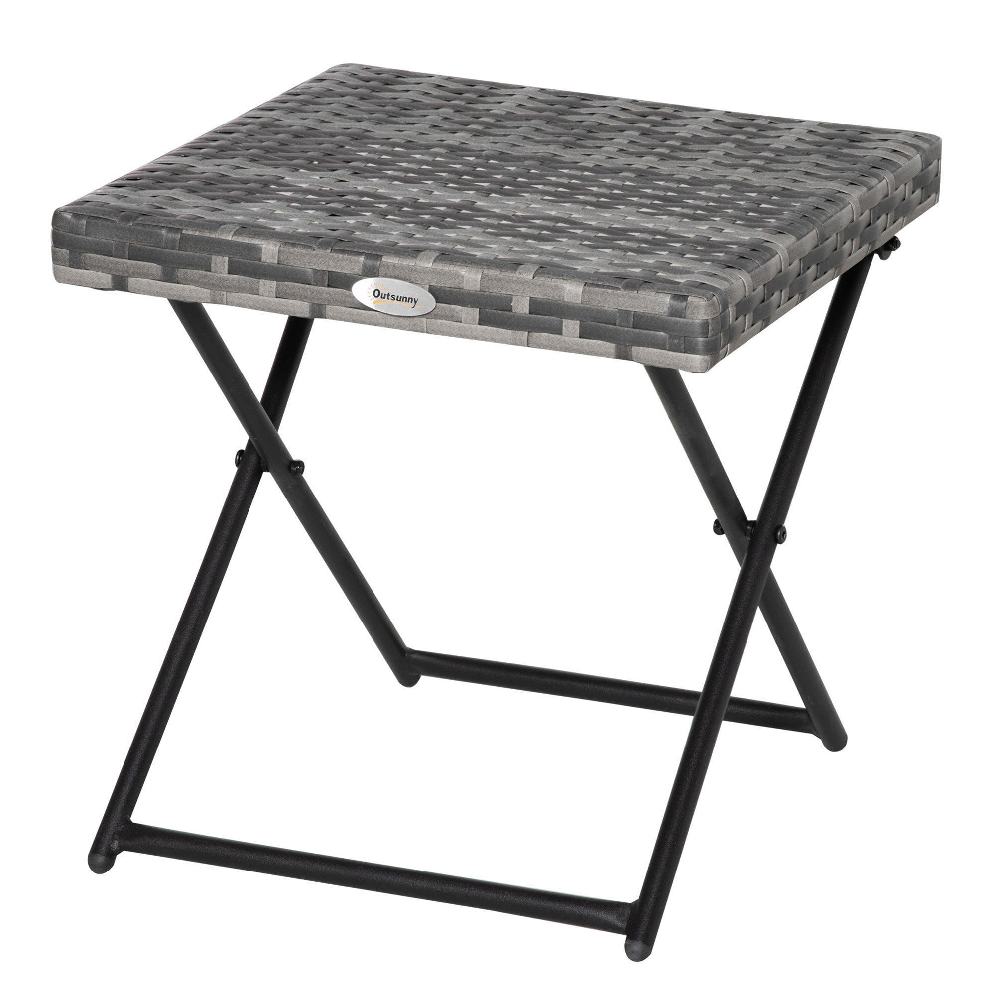 Folding Poly Rattan Side Table Coffee Table Tray Balcony Table Garden Table Sofa Table Tea Table Furniture for Garden Terrace Balcony, 40x40x40cm Grey