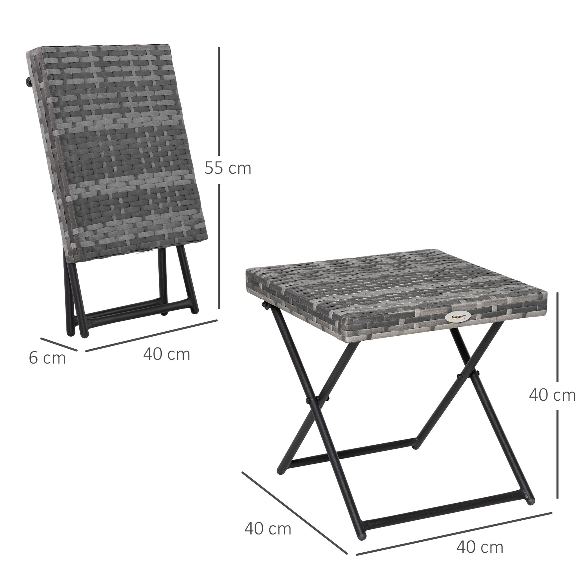 Folding Poly Rattan Side Table Coffee Table Tray Balcony Table Garden Table Sofa Table Tea Table Furniture for Garden Terrace Balcony, 40x40x40cm Grey