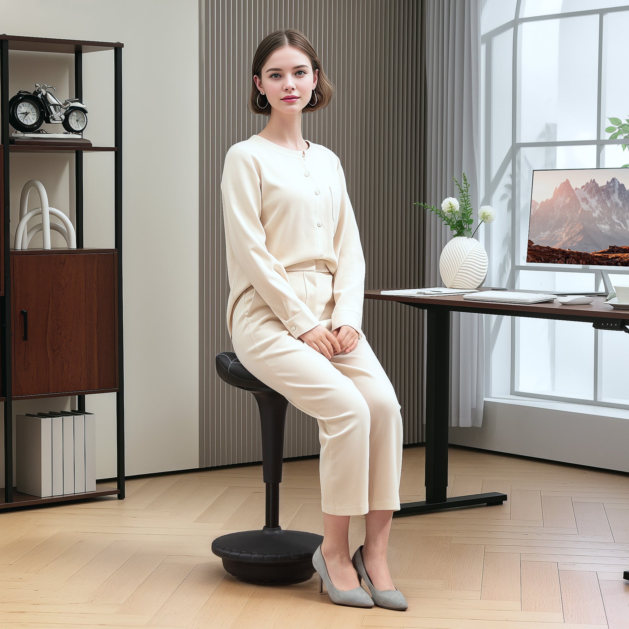 Ergonomic Swivel Saddle Stool — Height-Adjustable 25.8–32.9 in, 120° Tilt, Non-Slip Base, Black