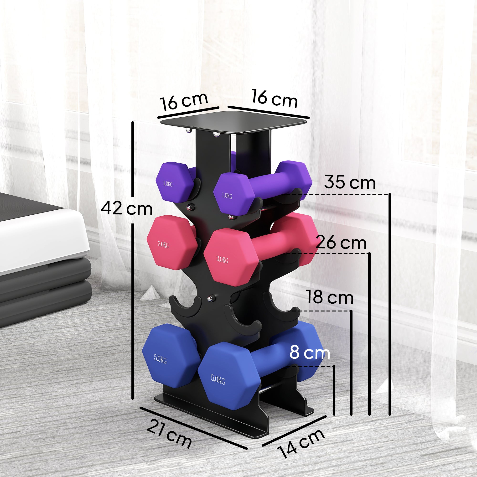 SPORTNOW 6-Piece Hex Dumbbell Set with Stand — Non-Slip Grip, 1–5 kg (2.2–11.0 lb) for Home & Gym