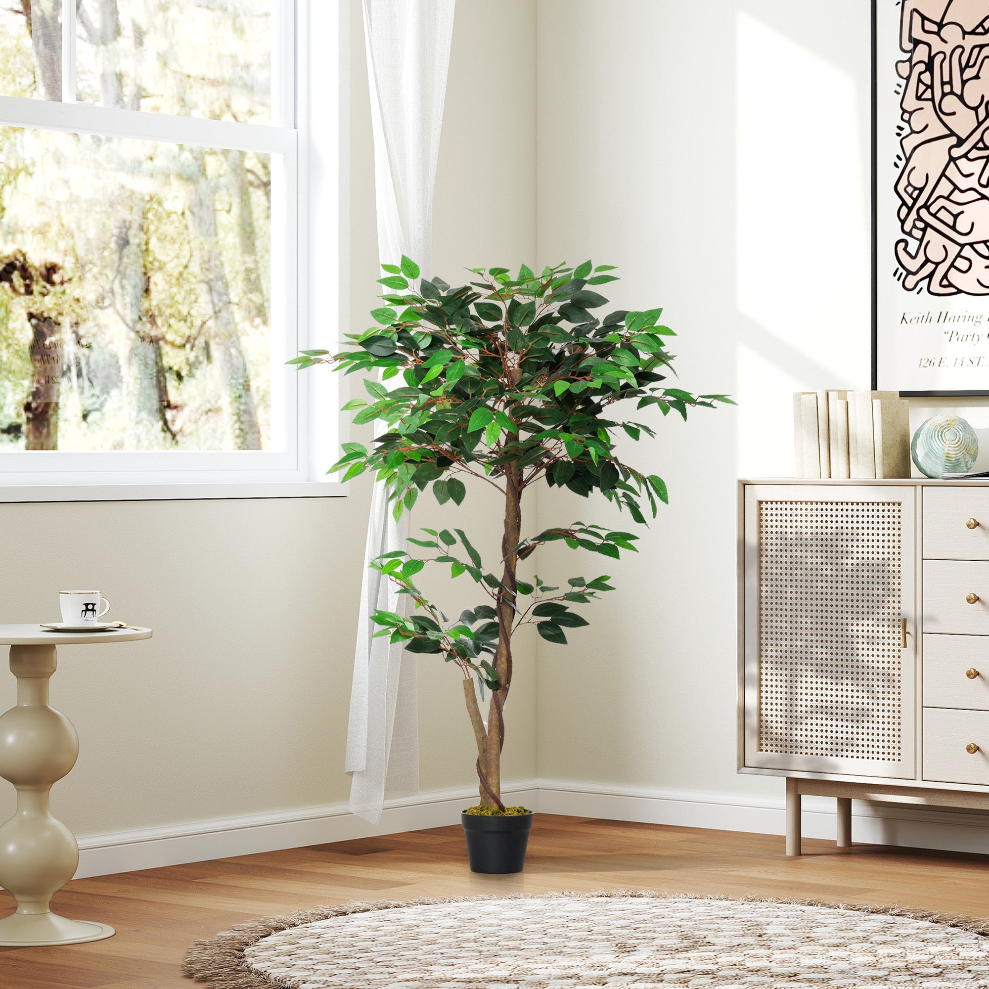 Artificial Tea Plant 120 cm Artificial Tree in Decorative Pot for Home Interior Living Room Office Ø16x120 cm Green