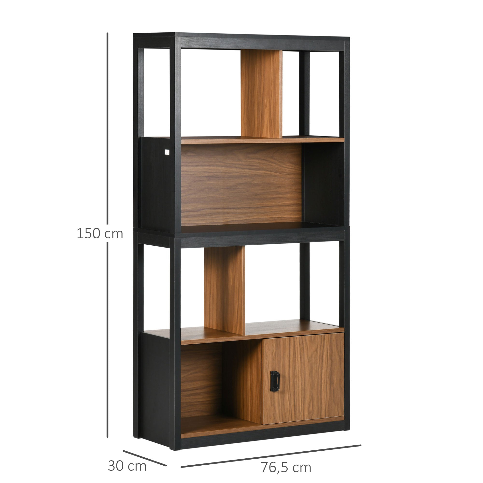 Bookshelf Storage Shelf Furniture 4 Levels and 1 Door for Living Room Bedroom Office 76.5 x 30 x 150 cm