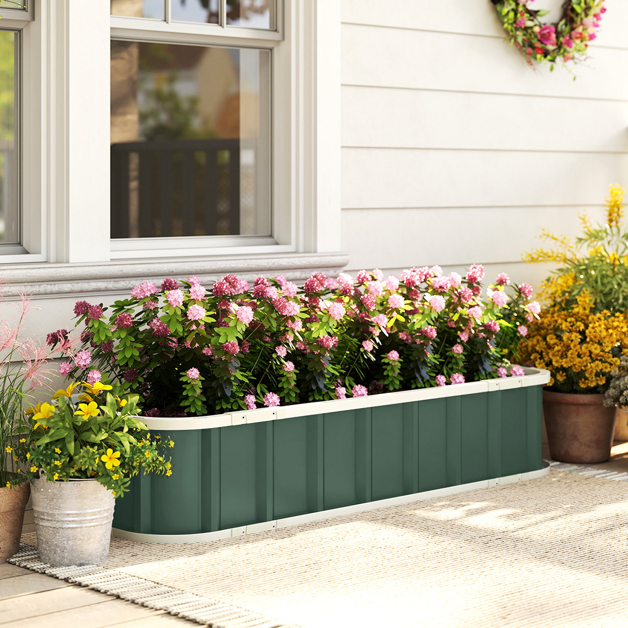 Steel Raised Garden Bed Planter with Click-Lock, Folded Edge — 136 x 52 x 31 cm (53.5 x 20.5 x 12.2 in) — Light Green